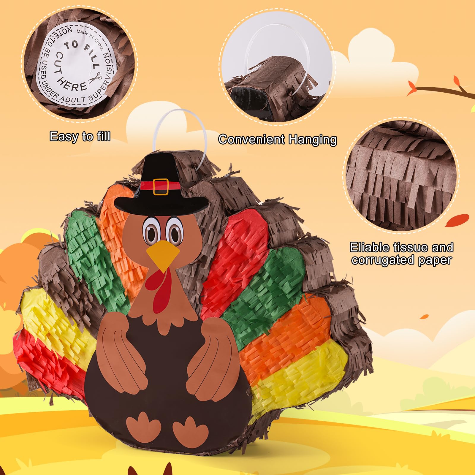 Piñata per bambini con benda e bastone, per feste di compleanno, attività scolastiche, giochi, feste, Ringraziamento