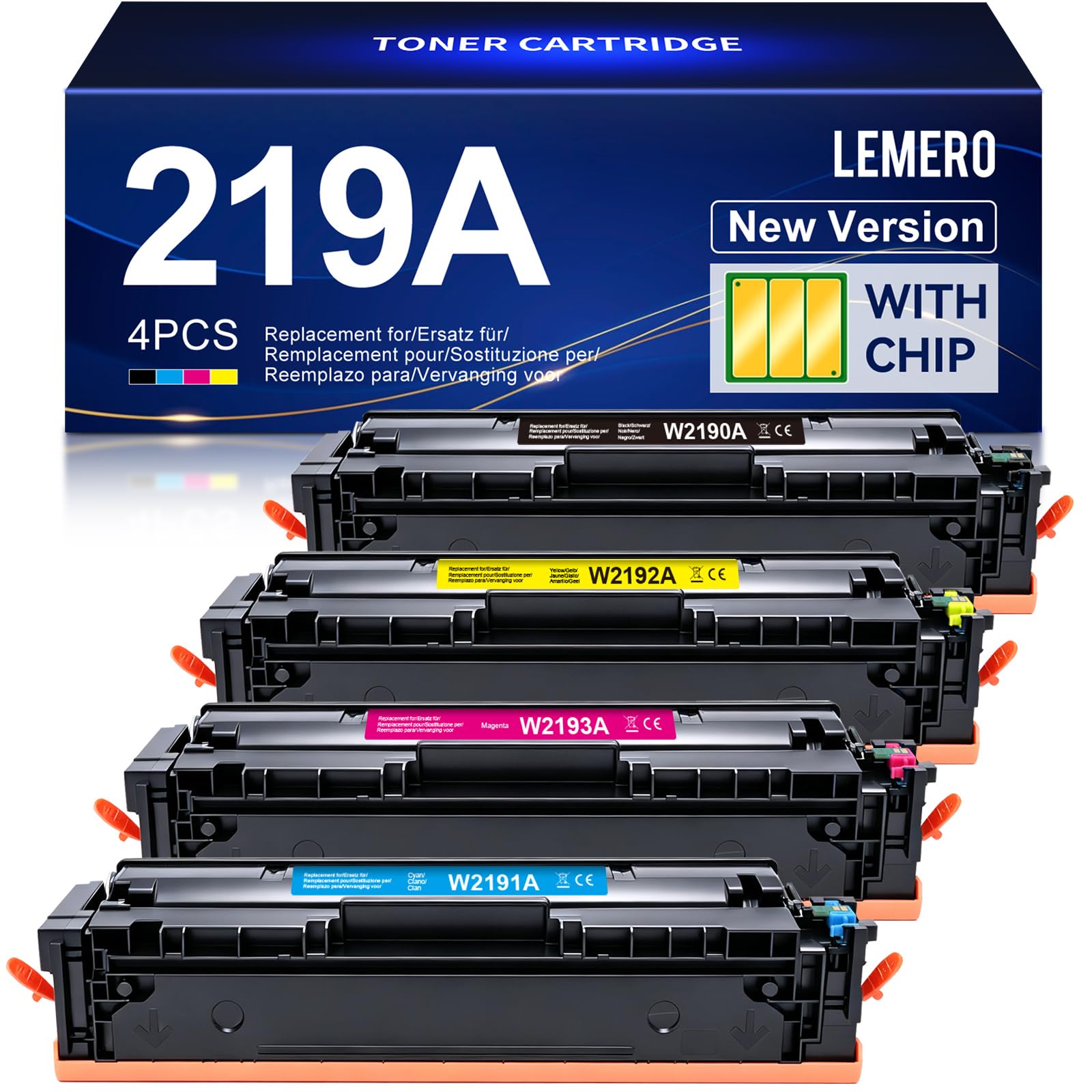 219A - Toner con chip, confezione da 4 per Color LaserJet Pro MFP 3302SDWG | Cartuccia toner compatibile con HP Color LaserJet Pro MFP 3302FDWG 3302FDNG 3302FDW 3302SDW 3302FDN 3202DN 3202DW W2190A