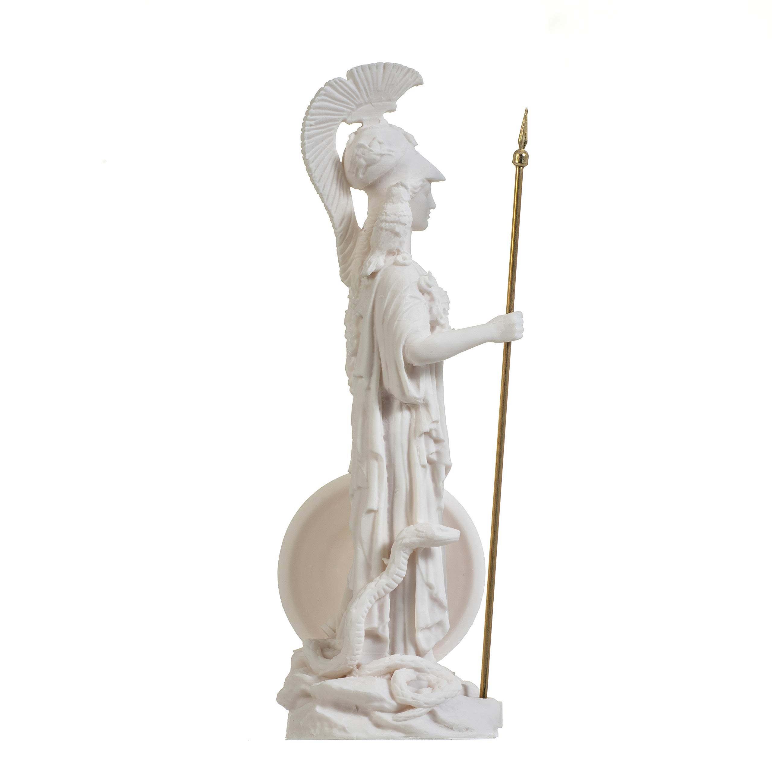 Atena Dea Greca con Gufo e Scudo Con Medusa Statua Di Alabastro 26,6 cm
