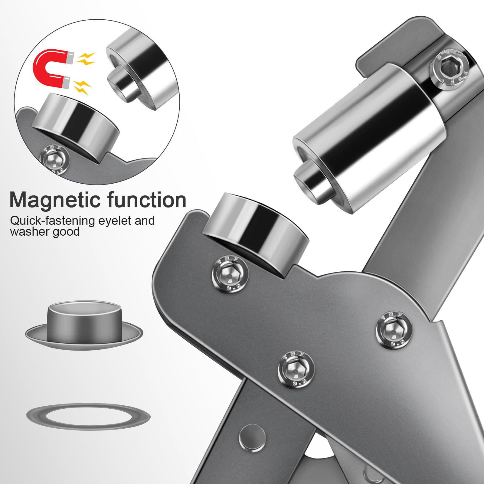 Set di pinze per occhielli professionali con 500 occhielli (diametro 10 mm), pinza magnetica per teloni, pressa manuale in acciaio temprato, punzonatura per occhielli per teloni, tessuti, striscioni,