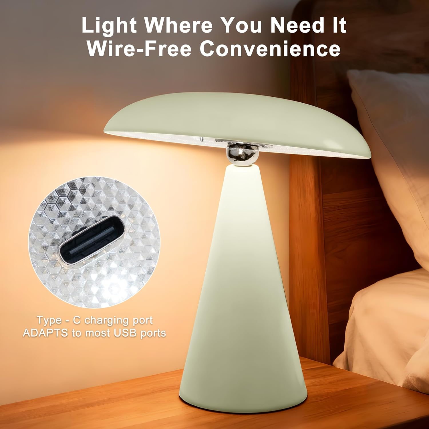 Mushroom Lamp Mid Century Modern Table Lamp, LED Cordless Rechargeable Bedside Light, Dimmable Touch 3-Color Temp, Retro Small Lamp for Bedroom, Living Room，Aesthetic Decor (Cream)