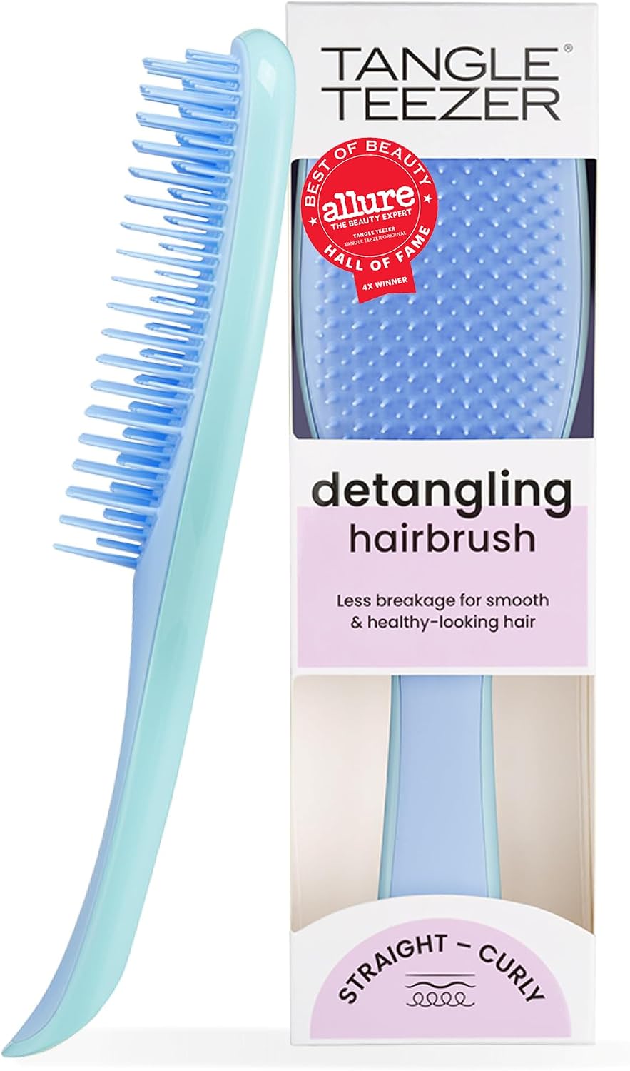 Tangle Teezer Ultimate Detangler Brush, Straight to Wavy, Denim Blues | Patented two-tier, regular-flex teeth reduce breakage & split ends on wet or dry hair; Shower-friendly hairbrush for all ages