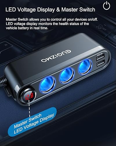 Miniatura 5 de Adaptador USB para encendedor de cigarrillos, 200 W, adaptador divisor de enchufe USB cargador cable de extensión de 3 tomas de corriente 12 V24 V