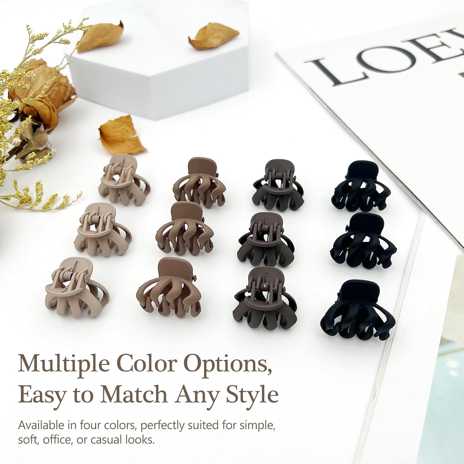 Mini Matte Hair Claw Clips Set for Fine Hair, Non-Slip Small Jaw Clips for Women, Neutral Tones in Khaki, Coffee, Brown & Black(12-Piece)