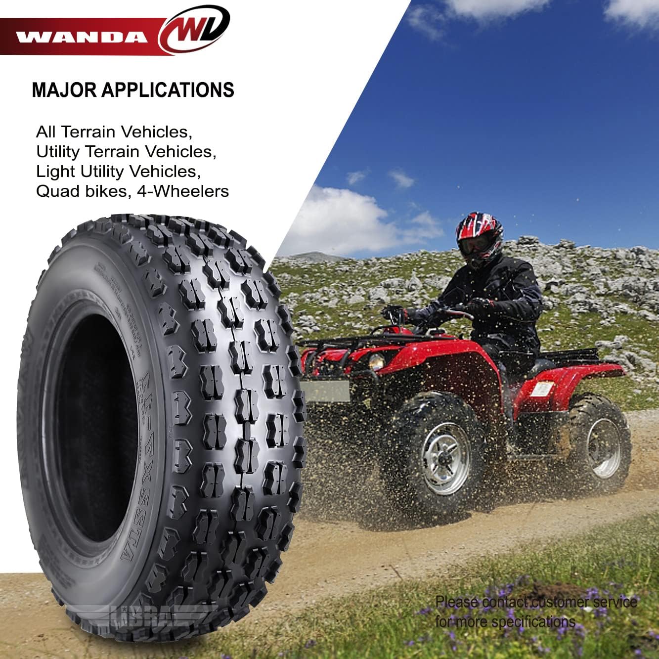WANDA Sport ATV Tires AT 22x7-11 22X7X11 GNCC (Grand National Cross Country) Race Tires for Honda Recon 250 Suzuki Ozark 250 (Set of 2)