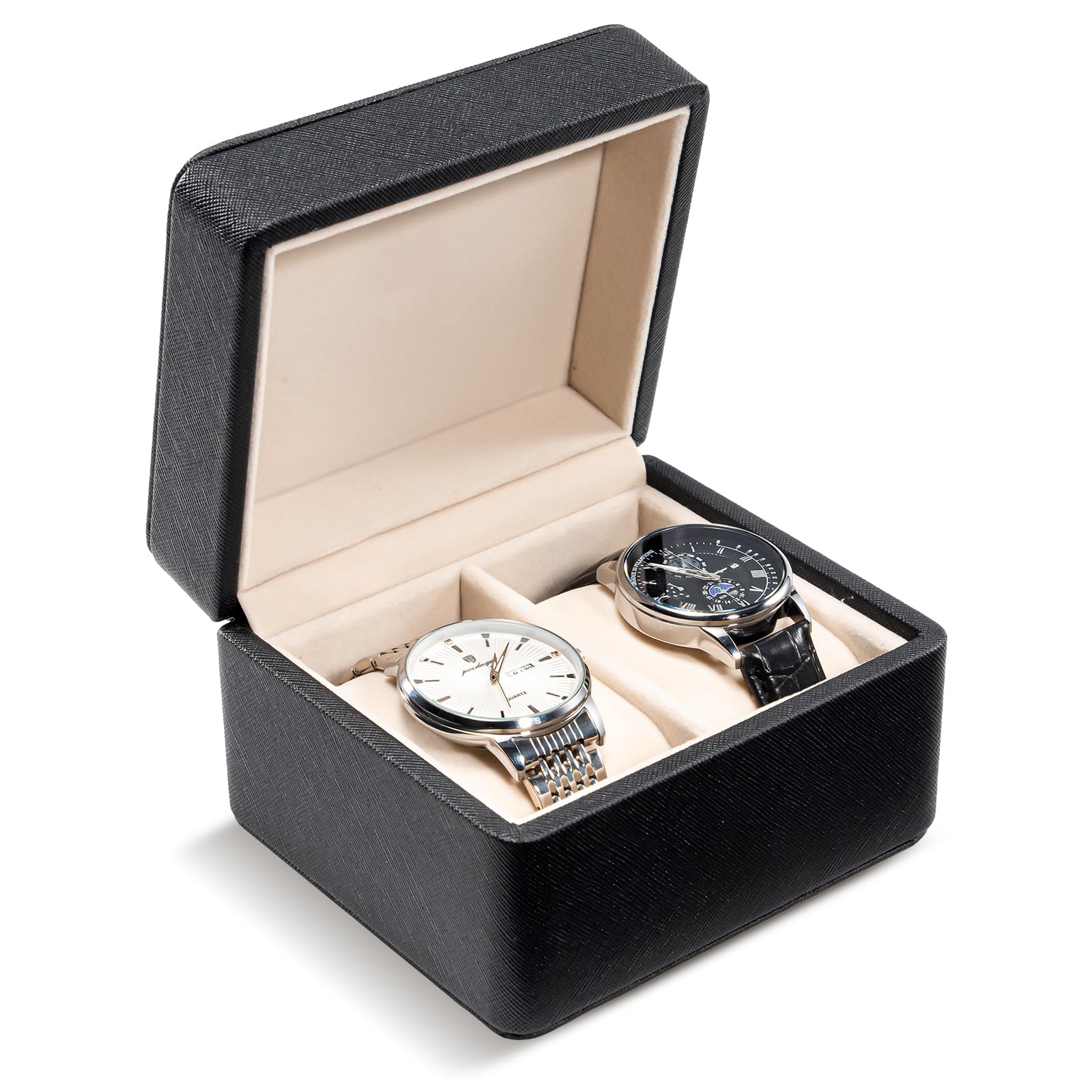 ProCase Watch Travel Case, 2-Slot PU Leather Travel Watch Box for Men, Shockproof Watch Carrying Case for Travel, Watch Gifts Box for Birthday Anniversary Christmas -2 Slot, Black