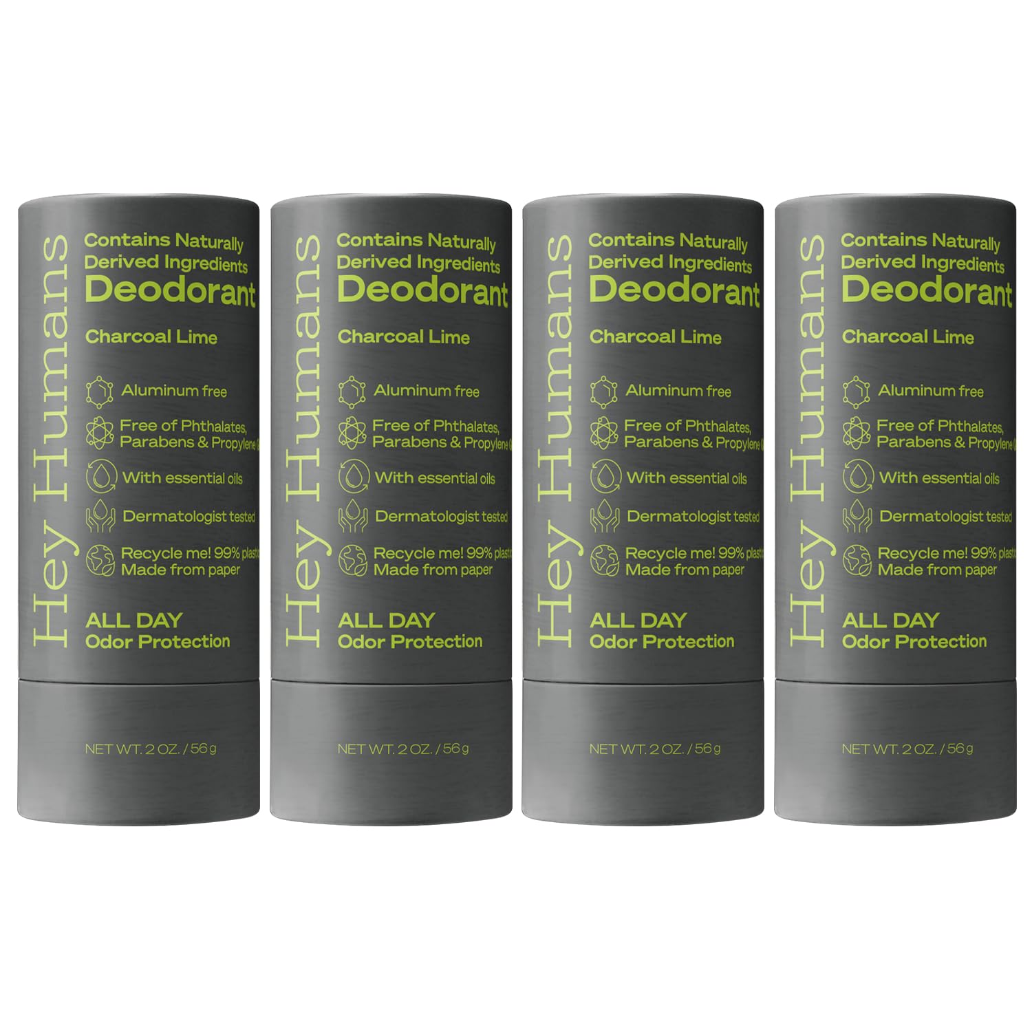 Hey Humans Aluminum Free Deodorant for Women and Men, Contains Naturally Derived Ingredients, Long Lasting Odor Control with Refreshing Essential Oils Pack of 4 Rosewater Ginger