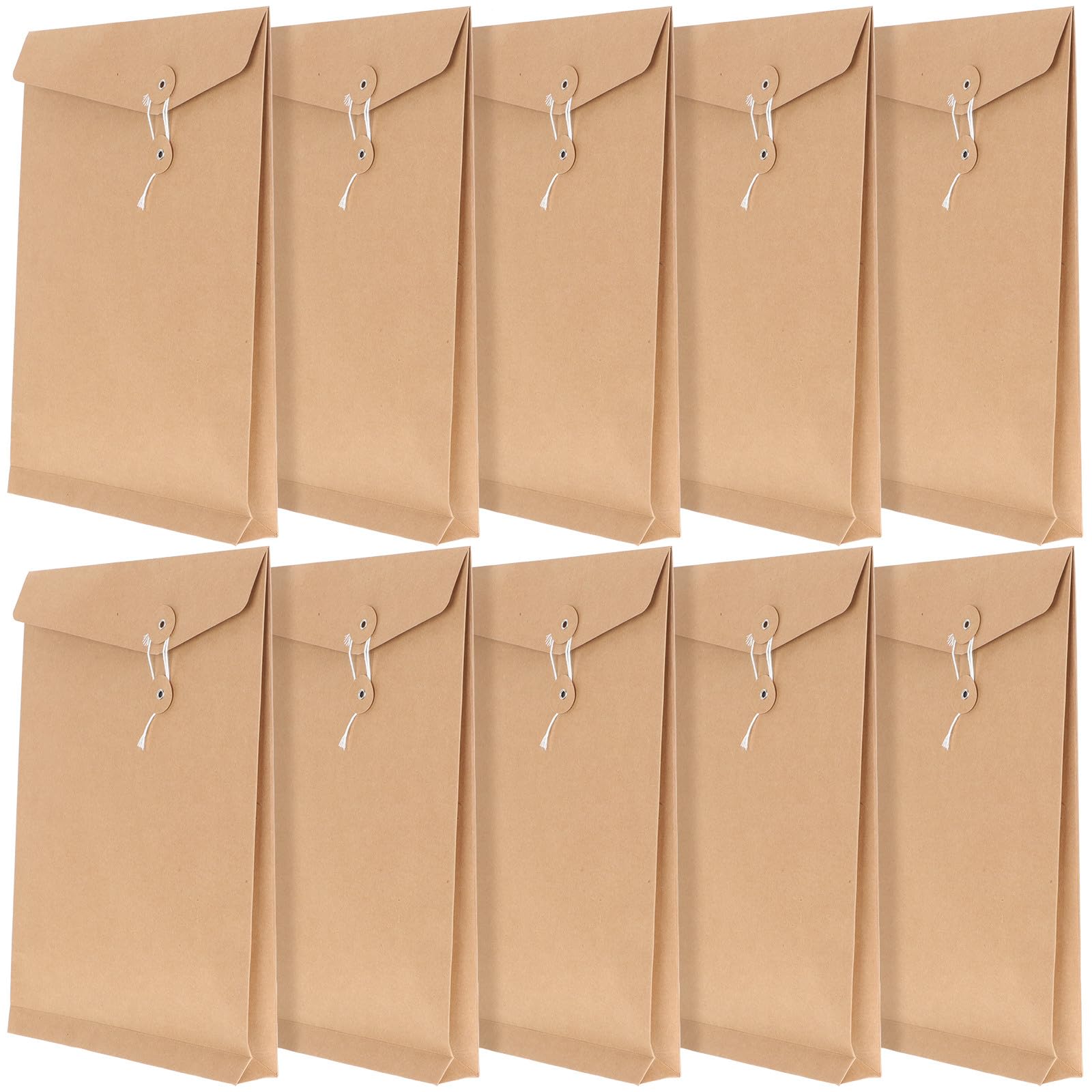 Lot de 10 Enveloppes en Ficelle Kraft A4 pour Documents, Organisateur de Fichiers en Papier Kraft, Fermeture Sécurisée, Rangement Pratique pour Bureau ou Maison