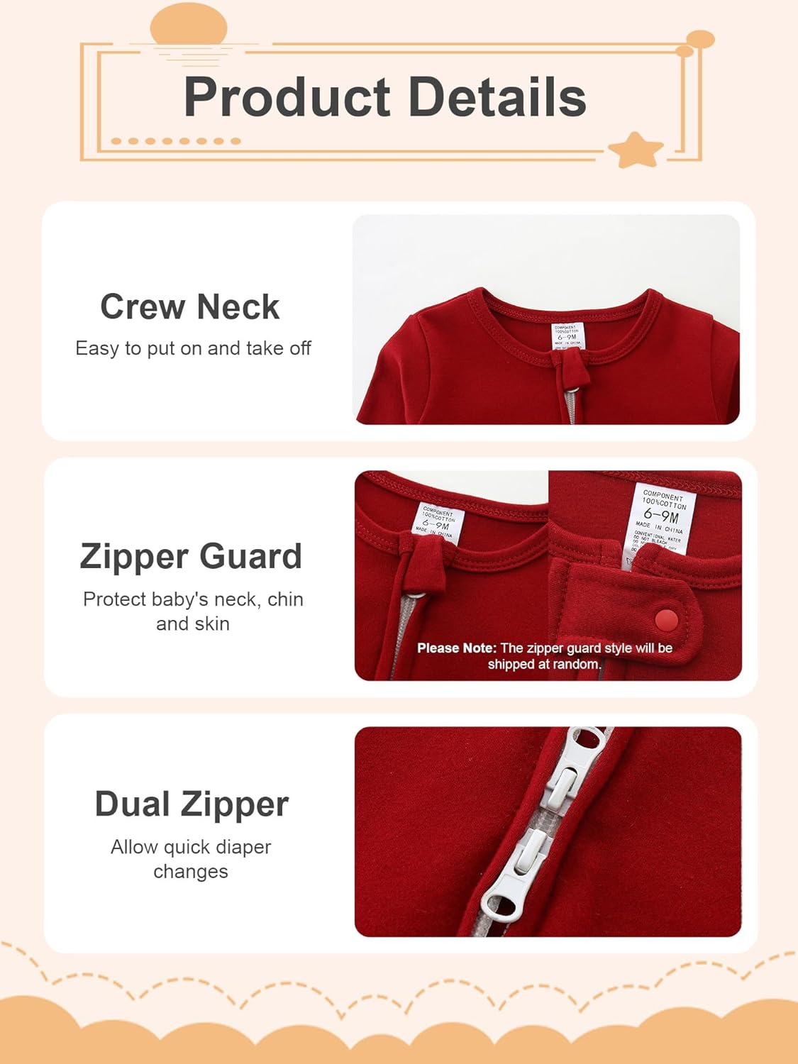 Unisex Baby Boy and Girl Zipper Onesie Solid Toddler Footie One-piece Infant Romper Jumpsuit - Image 2