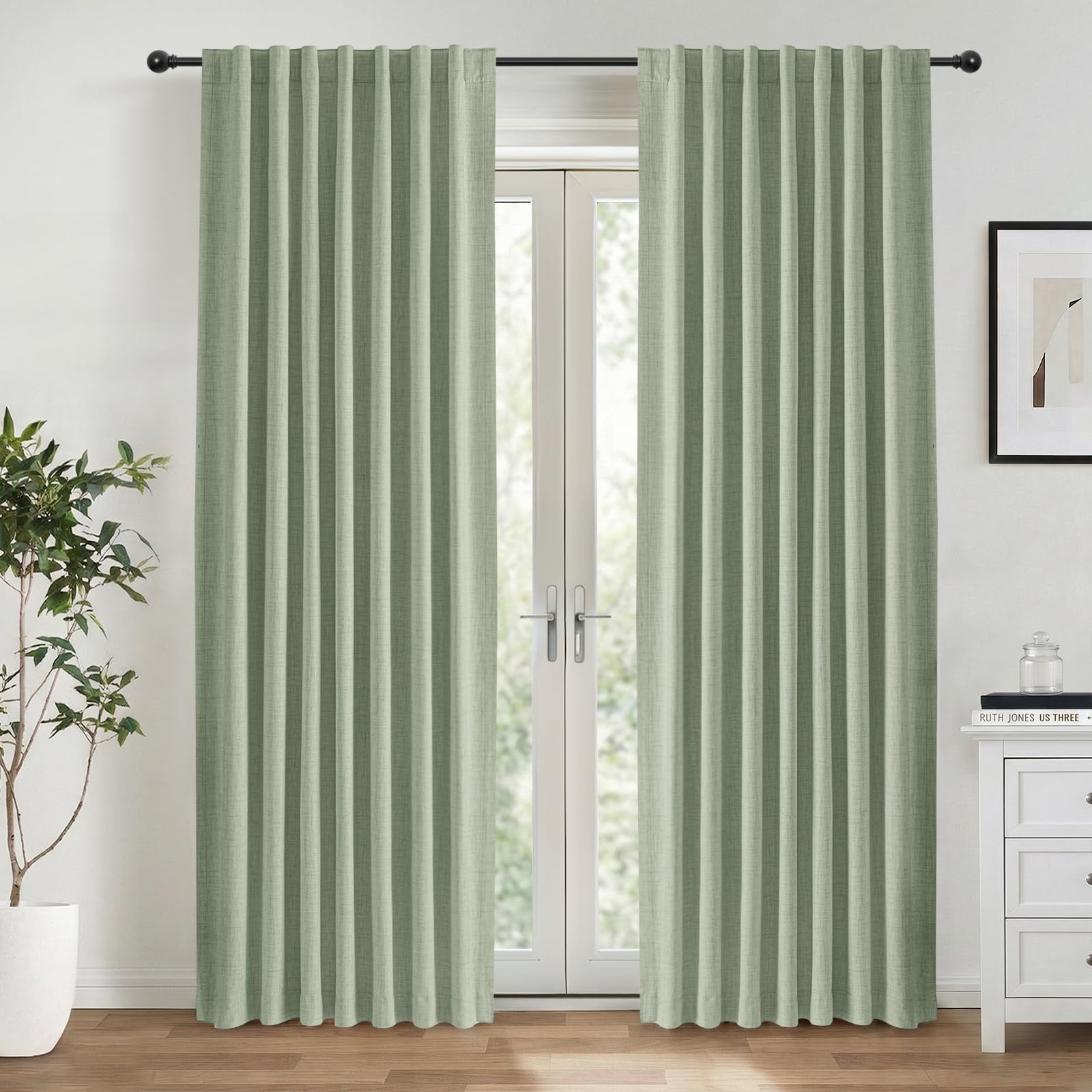 INOVADAY 100% Verdunklungsvorhänge 2 Stück,Vorhäng Blickdicht Thermovorhang Kälteschutz Vorhang Salbeigrün,Gardinen Schlafzimmer Wohnzimmer,H 175 x B 140 cm