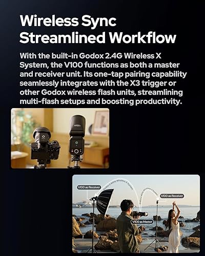 Miniatura 8 de Godox V100C - Flash de cabeza redonda en U para Canon – 100W TTL Speedlite con 2.4G inalámbrico, sincronización global de obturador 1/8000s