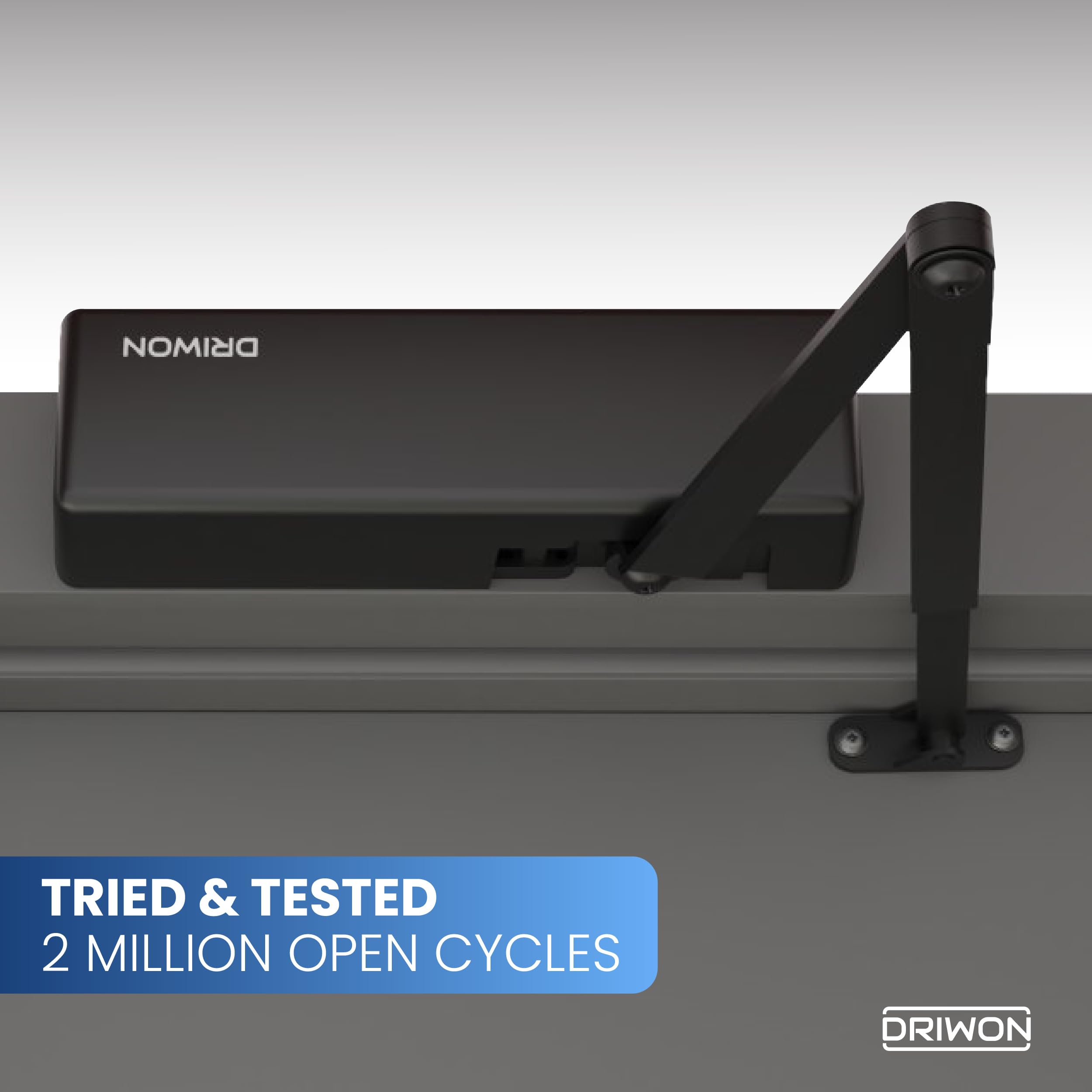DN-9500 - Cierrapuertas hidráulico extrarresistente, cuerpo de hierro fundido, brazo de acero, atractivo acabado con recubrimiento en polvo, ajustable para alto tráfico