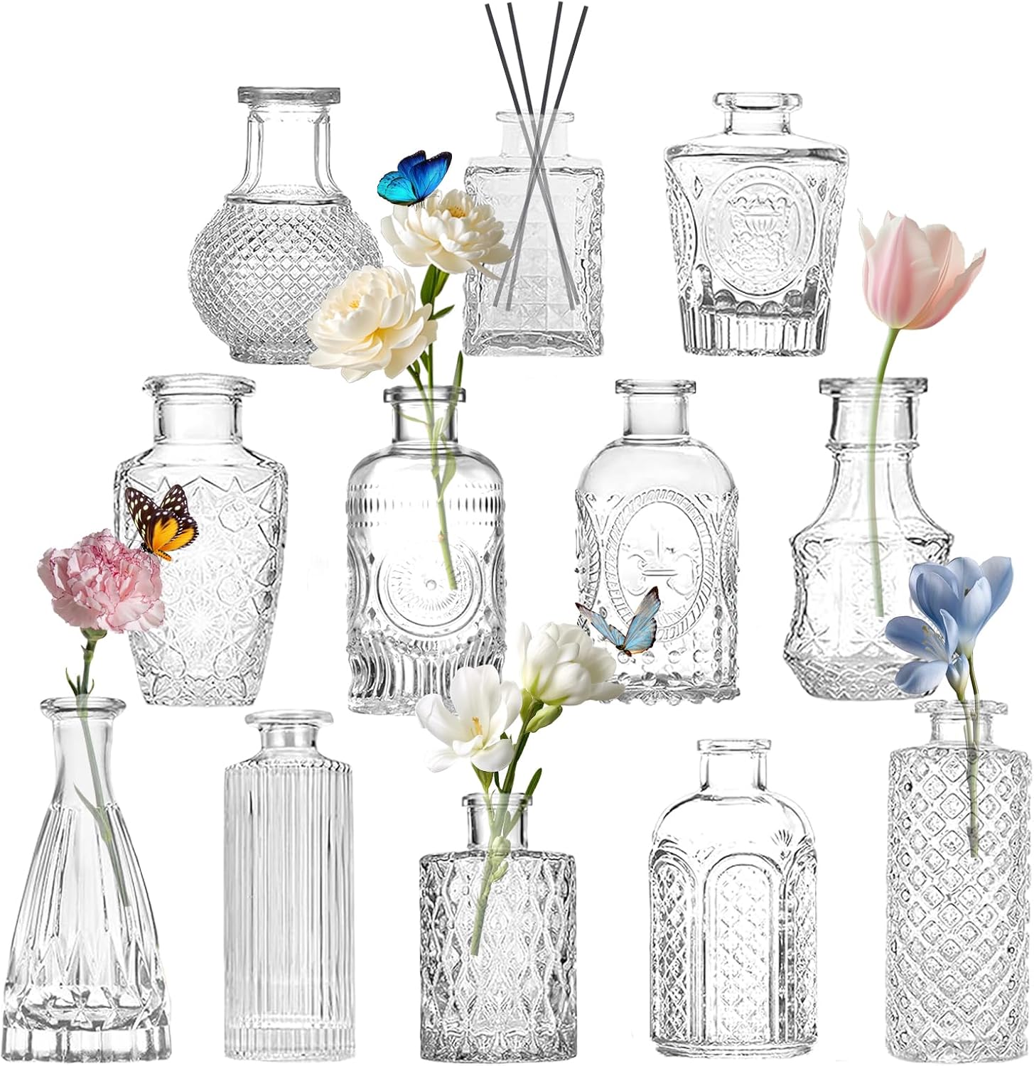 Glass Bud Vase - Set of 12 Small Flower Vases for Table Centerpieces,Mini Vase for Single Stem,Vintage Rustic Centerpiece for Floral Wedding Party, Home Decor