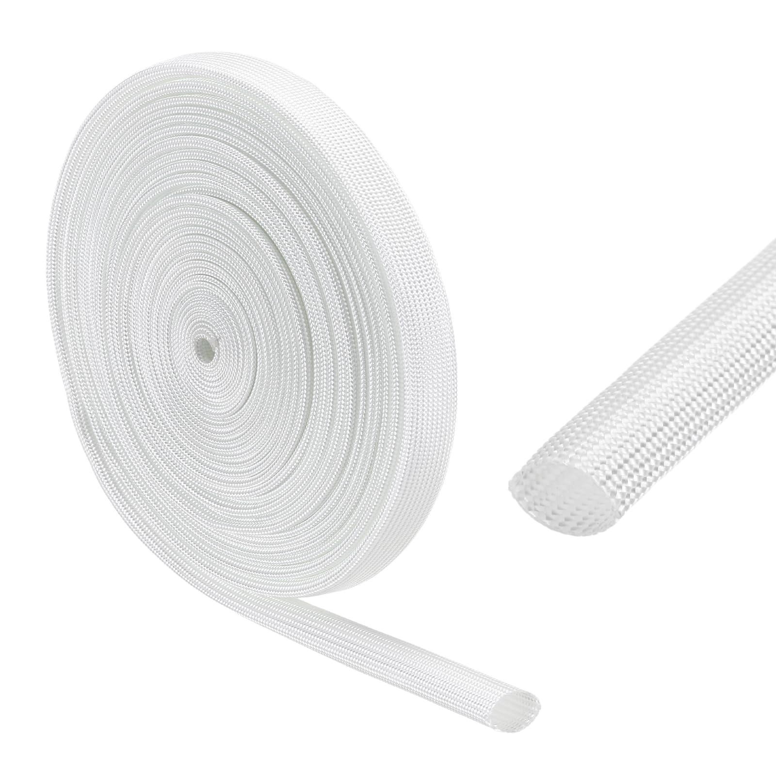 sourcing map Insulation Cable Protector,9mm/0.35 Inch-5m/16 Feet High TEMP Fiberglass Sleeve White — image 1