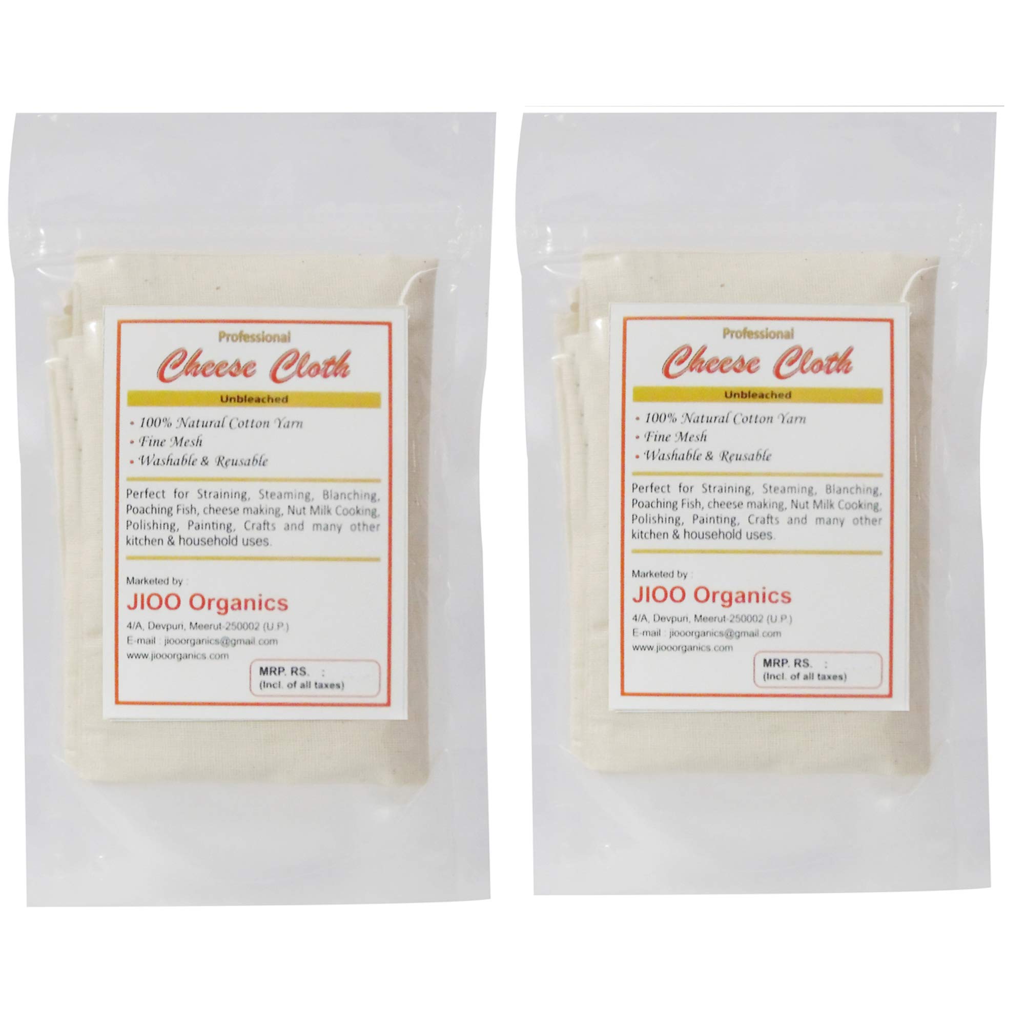 Jioo Organics Cheesecloth – Unbleached Muslin Cloth – 100% Cotton Fabric – Reusable & Washable – Useful for Straining, Curd, Juice, Ghee, Paneer & Sprouting – Food Grade Kitchen Cloth – pack2 - Image 2 thumbnail