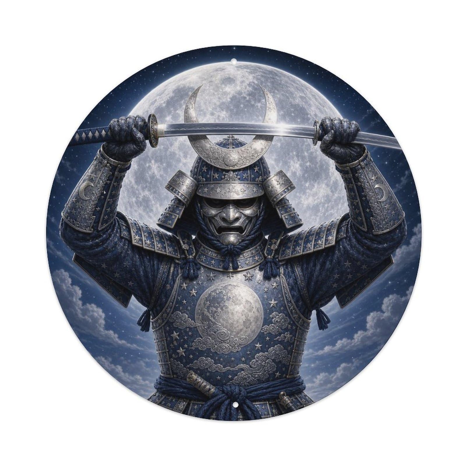 Olyhtr 8X8inch Classic Style Crimson Silver Moon Overhead Defensive Hold Blade Token Metal Tin Sign
