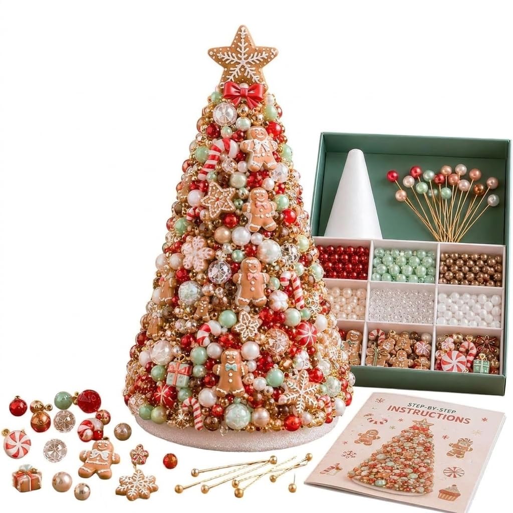 TFixol DIY Beaded Christmas Tree Kit, Pink Crystal Craft Kit for Adults