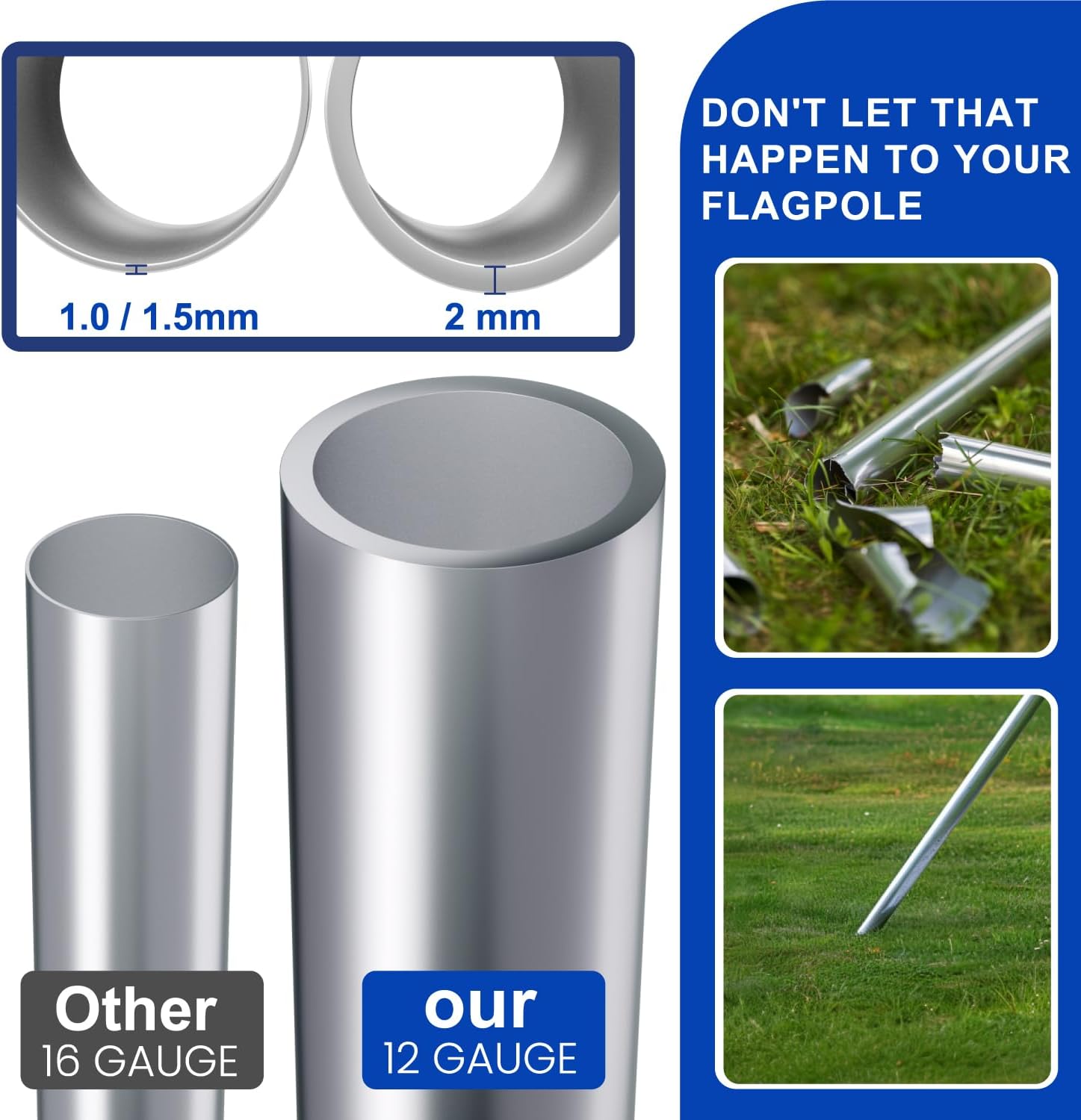 Flag Pole for Outside House,20 FT Heavy Duty Flag Pole 12 Gauge Extra Thick Aluminum Flagpole for 3x5 Flags Outdoor, American Flags for Outside with Pole Kit for Residential or Commercial - Image 2