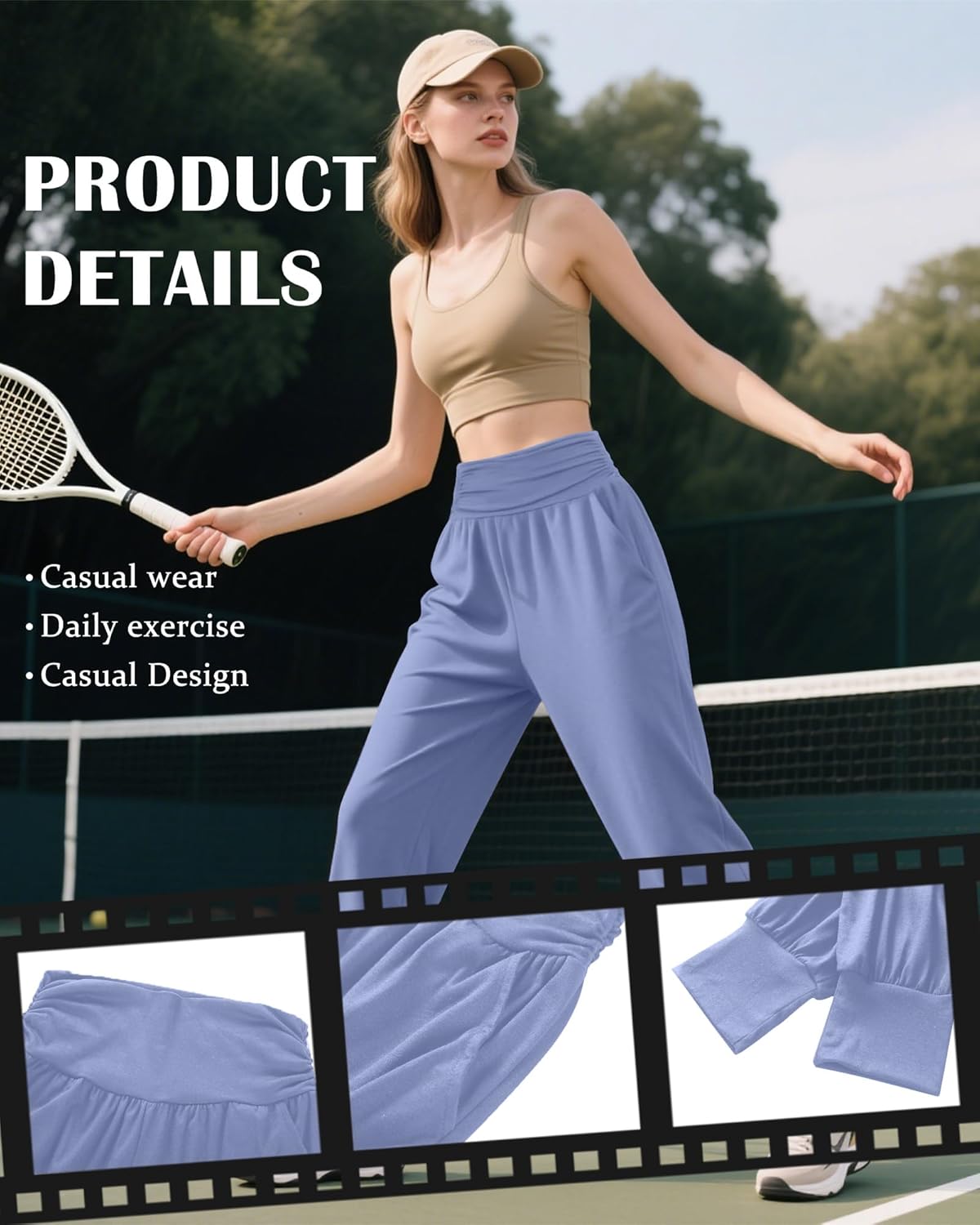 2 Pack Women's Yoga Joggers, Cozy Sweatpants with Pockets Casual Loose Comfy High Waisted Lounge Pants - Image 5