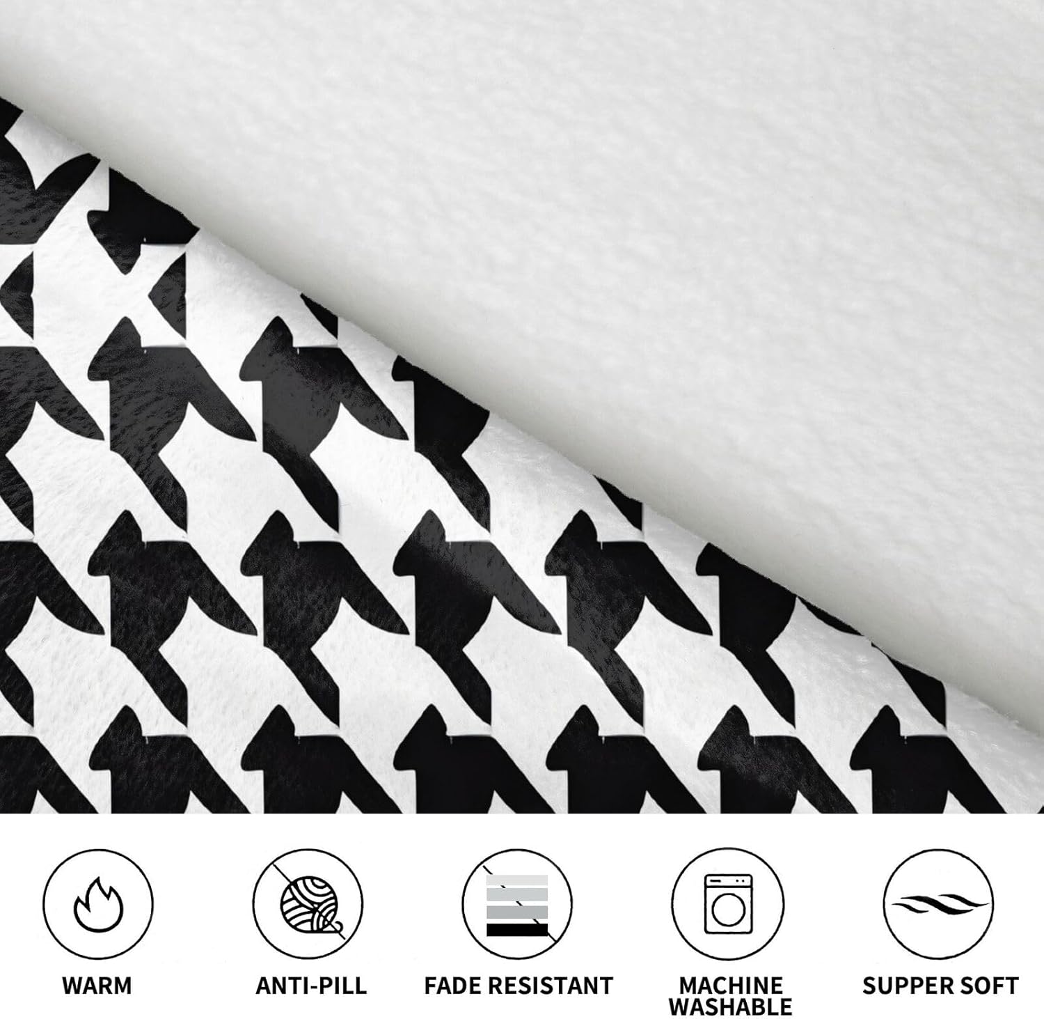 MUSM Houndstooth Black Print Blanket Hoodie Fleece Sweatshirt Blanket With Sleeves And Pockets