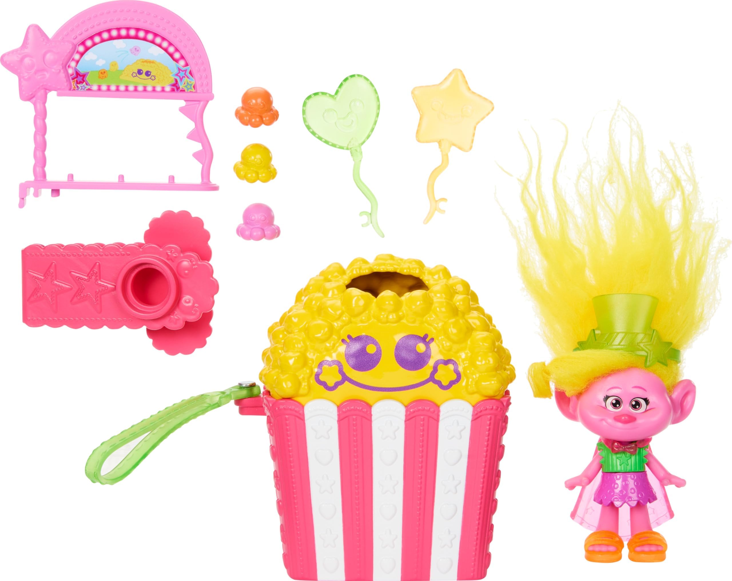 DreamWorks Trolls Fun Fair Surprise FairFest Small Doll & 10 Accessories, Carnival Food Popcorn Theme with Viva