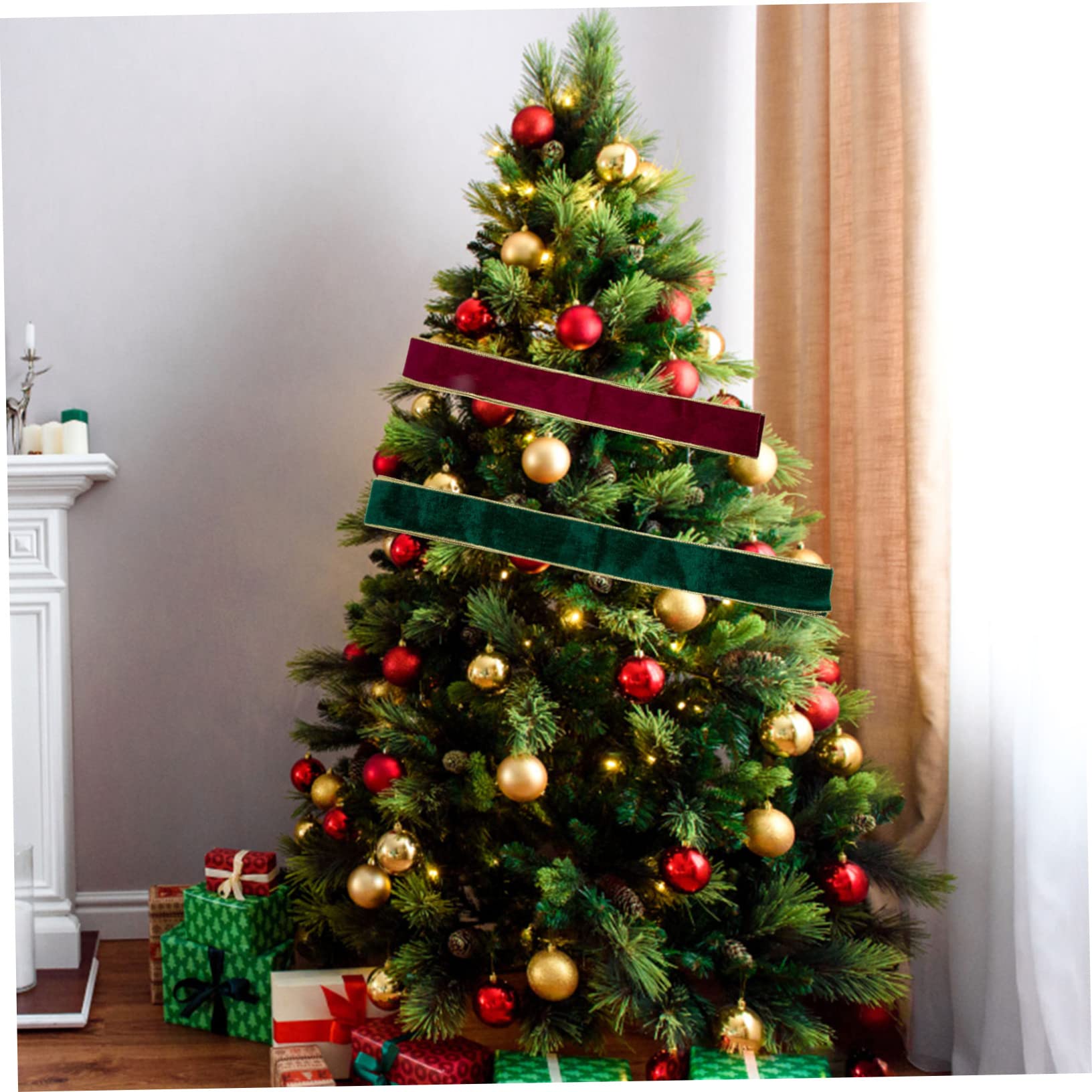 Lurrose 5 Juegos Cintas Navideñas Flocadas Navidad Decoraciones Christmas Ribbon Moños Navideños Cintas De Flocado Material De De Bricolaje De Fiesta 2 Rollos * 5