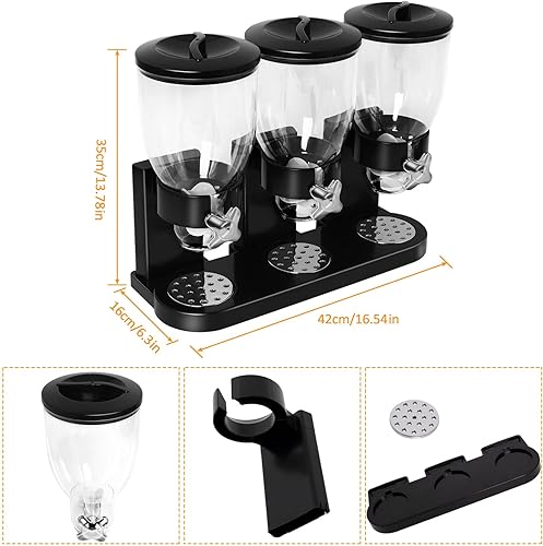 Miniatura 4 de Dispensador de cereales para encimera, dispensador de cereales de gran capacidad para despensa, dispensador triple de alimentos secos, dispensador
