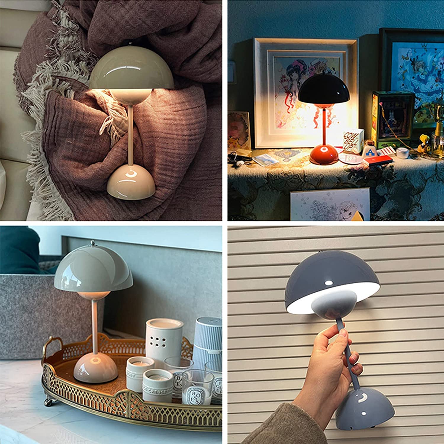 Flowerpot Lampada A Fungo Cordless, 3 Colori Chiari E Dimmer Touch, Ricarica USB, Rosa, 29,5 Cm