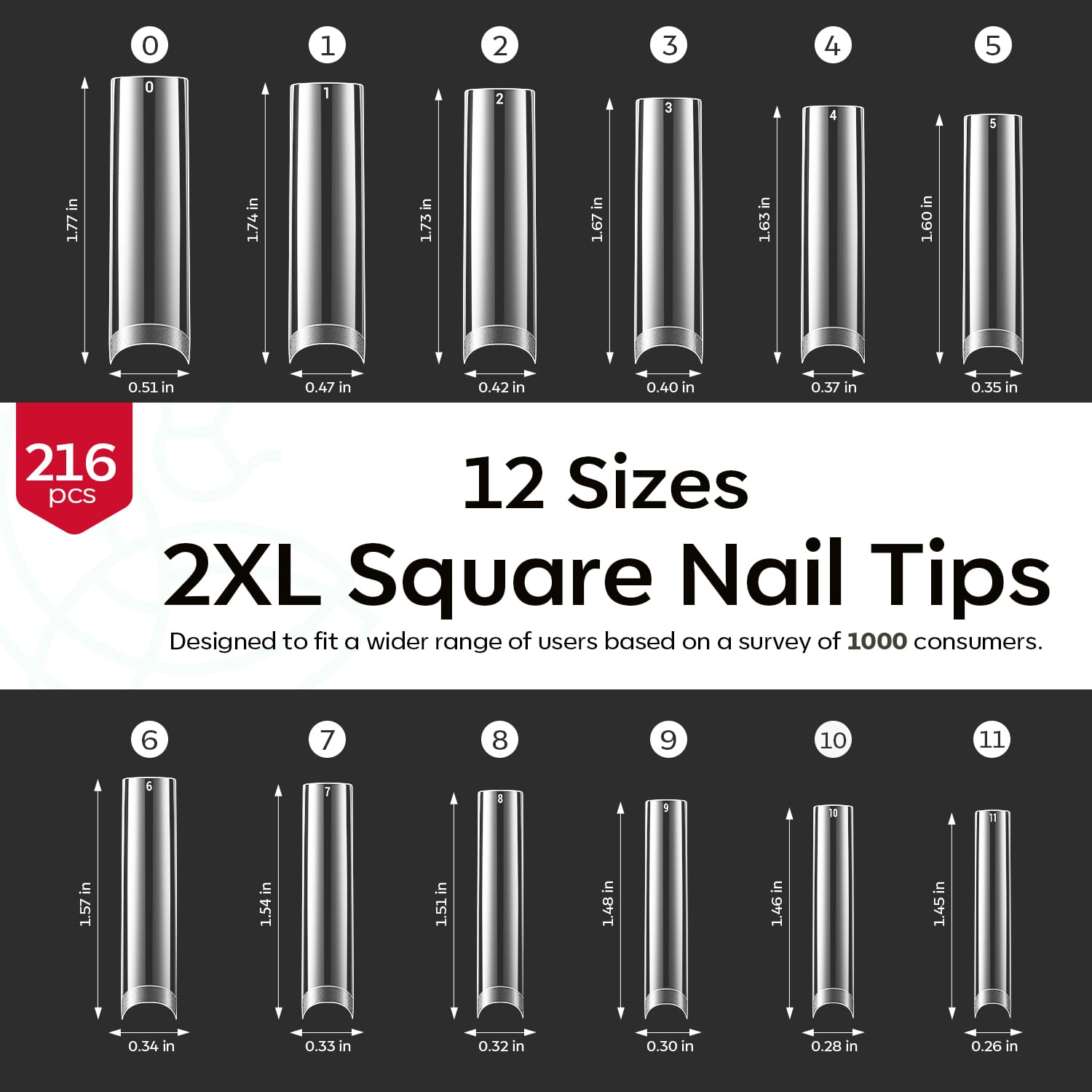 Modelones 2XL Square Nail Tips -216Pcs Nail Tips for Gel Extensions Half Matte Pre-shaped Full Cover Clear Acrylic Gel Kit False Press on Nails Manicure Salon DIY at Home 12 Sizes - Image 4