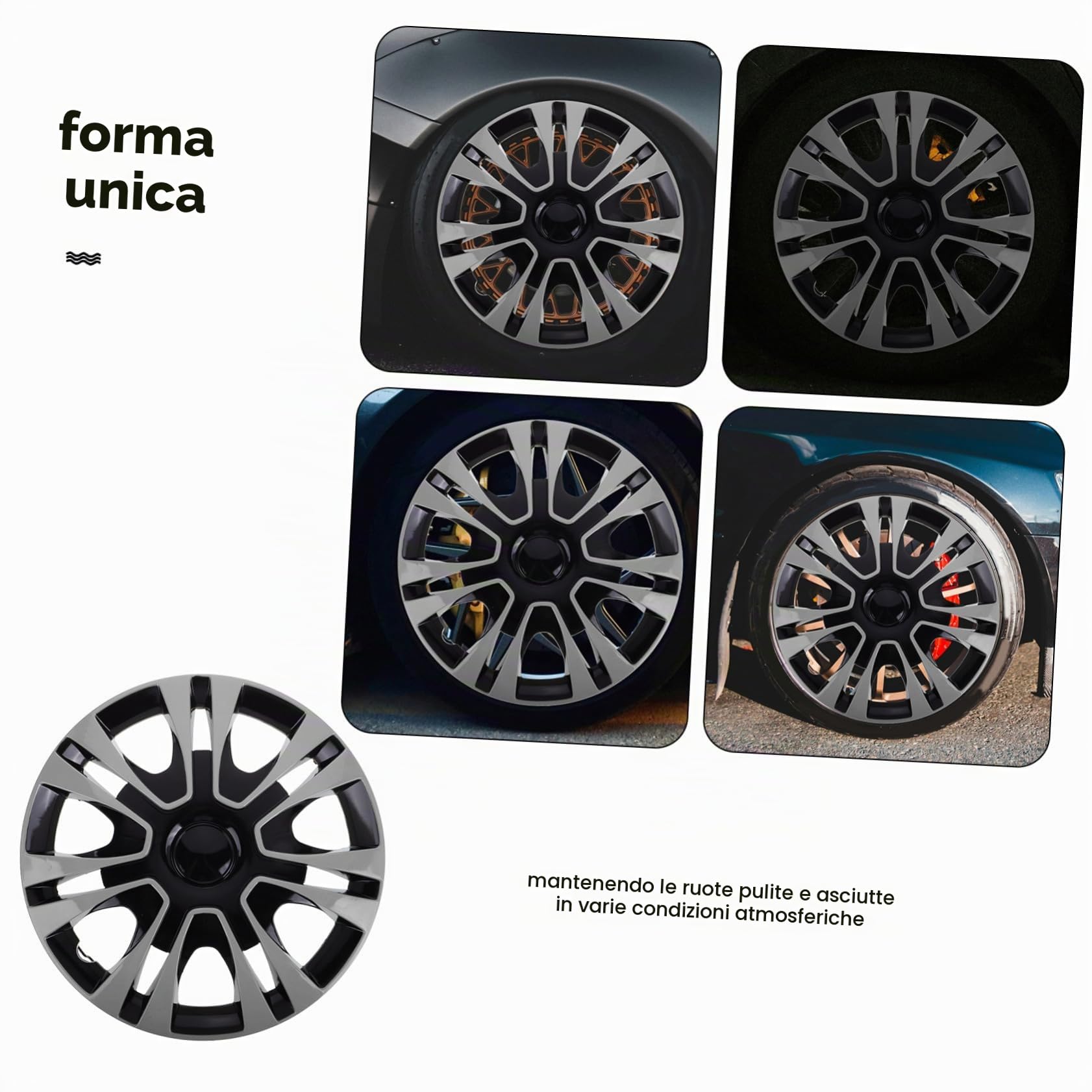GLEAVI Coprimozzi Neri Universali 14 Pollici Copriruota Auto Impermeabile Accessori Per Veicoli Facile Installazione Design Elegante Protezione Pneumatici