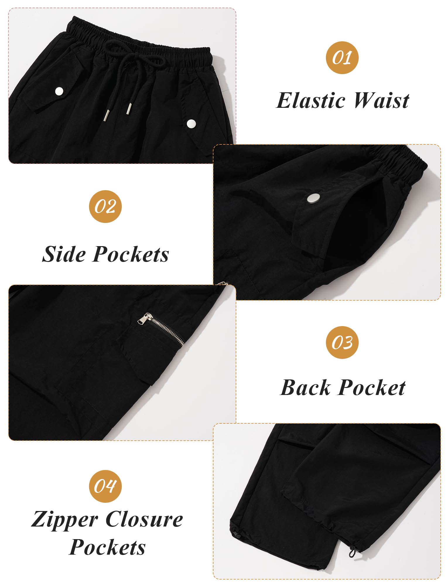 Maeau Meau - Pantalones cargo para niñas, cintura elástica alta, con cordón, pantalones holgados con múltiples bolsillos, ropa de calle casual, pantalones cargo de secado rápido para deportes casuales