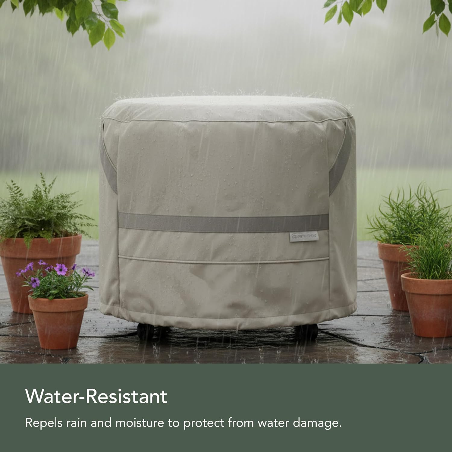 Covermates Prestige Round Accent Table Cover – 900D Polyester with Water-Resistant Backing, Covered Mesh Vents & Buckle Straps for Outdoor Patio Table Protection, 30DIAMETER x 18H, Stone