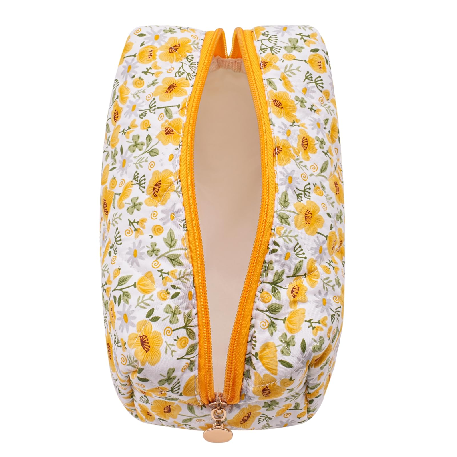 Condition photo showing Brand New for cute floral makeup bag small cotton quilted cosmetic bag, aesthetic essential bag emergency bag gift for women girls travel accessories (yellow big flowers)