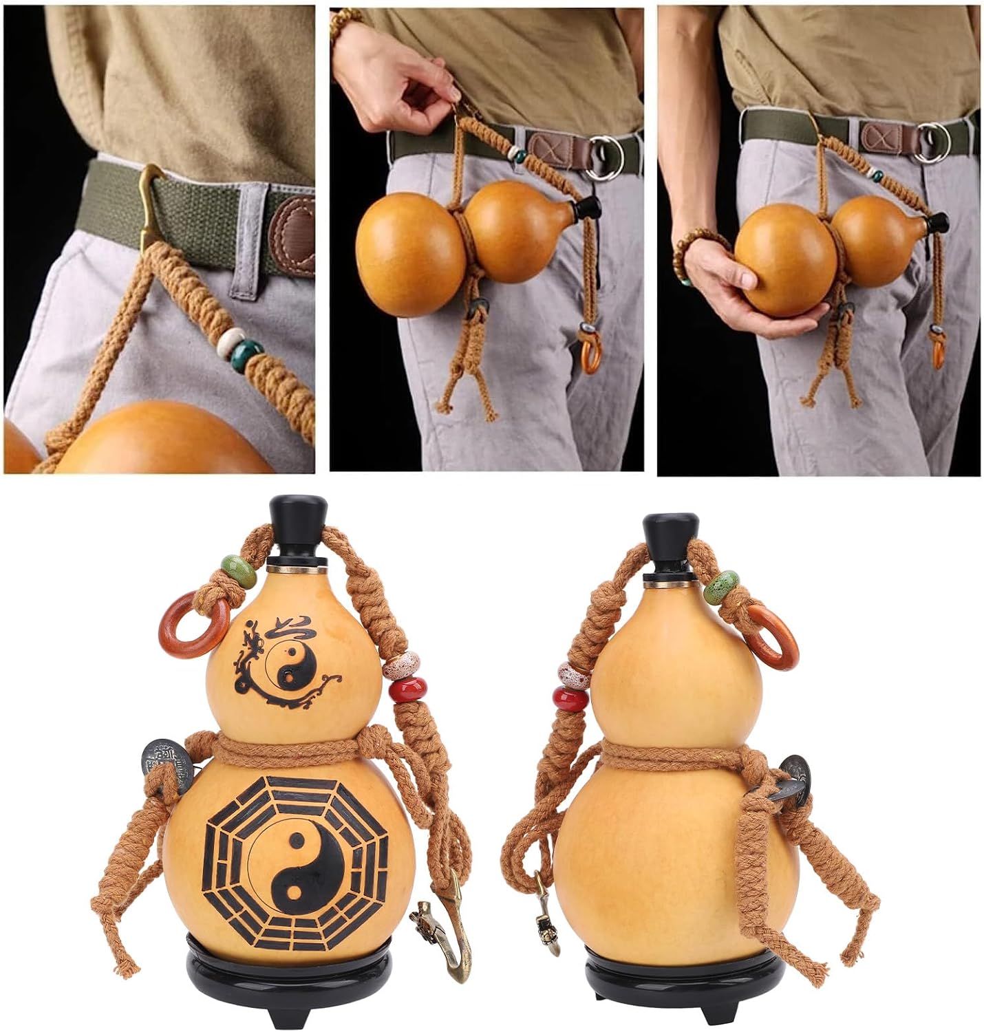 Gourd Water Bottle Gourd Shaped Drinking Bottle Canteen 250ML with Belt Buckle for Outdoor Activities Camping Hiking