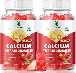 Calcium Citrate Gummies 1200mg, Chewable Calcium Supplements for Women & Men, Sugar Free Calcium Gummies for Bone, Muscle & Immune Support, Strawberry Flavor 120 Count