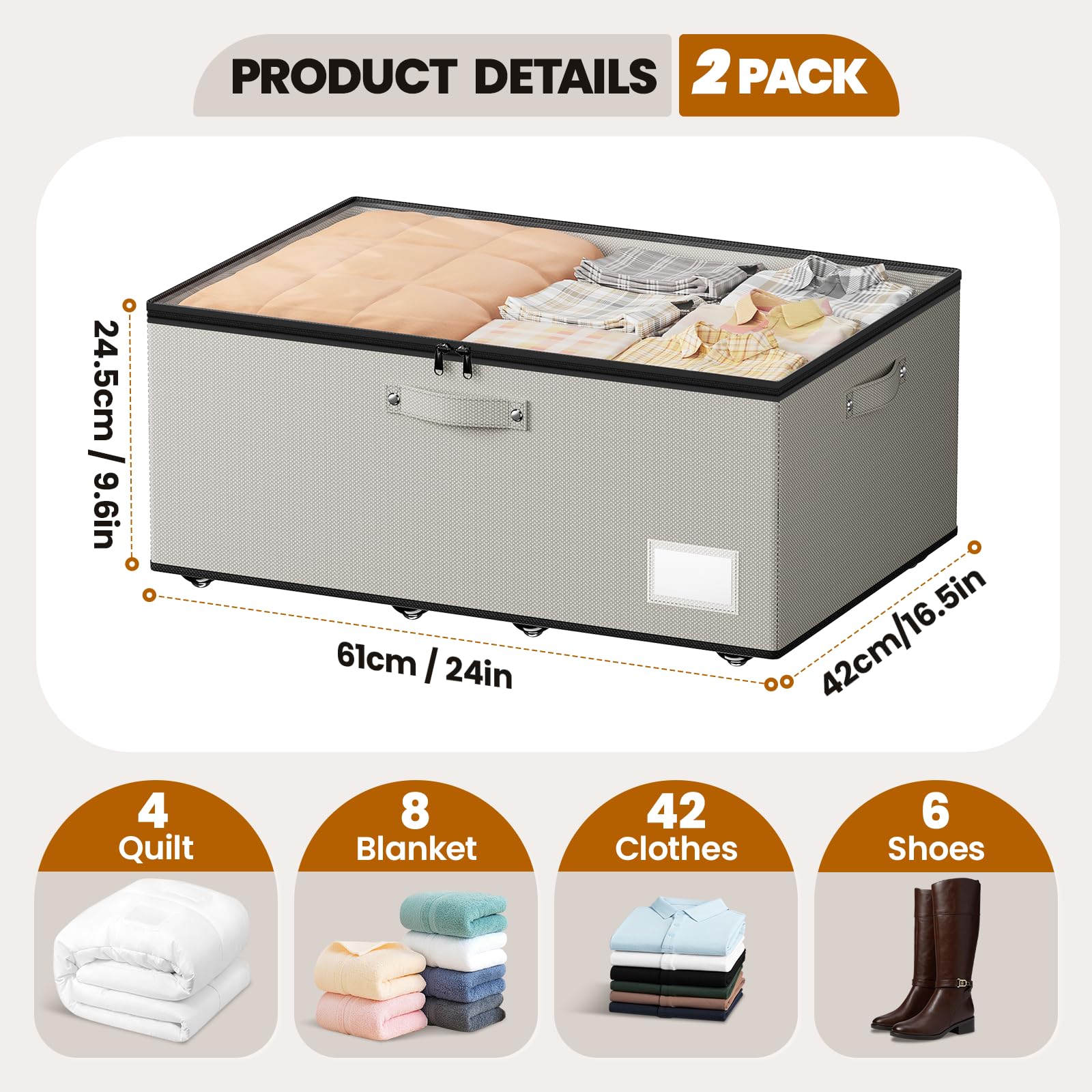 Mavivegue Almacenamiento debajo de la cama de 63 litros con ruedas, paquete de 2 contenedores de almacenamiento rodantes debajo de la cama, caja de almacenamiento gris debajo de la cama con tapa y