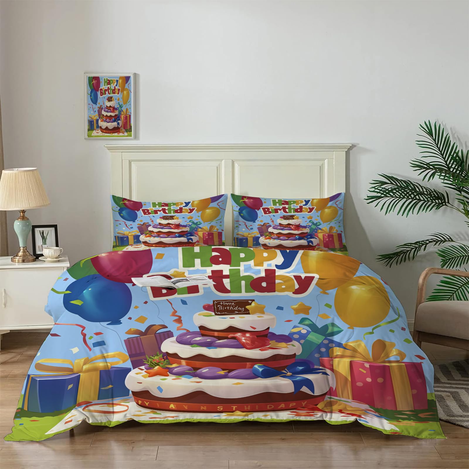 Parure de lit joyeux anniversaire en cadeau idéal pour sublimer une chambre Queen