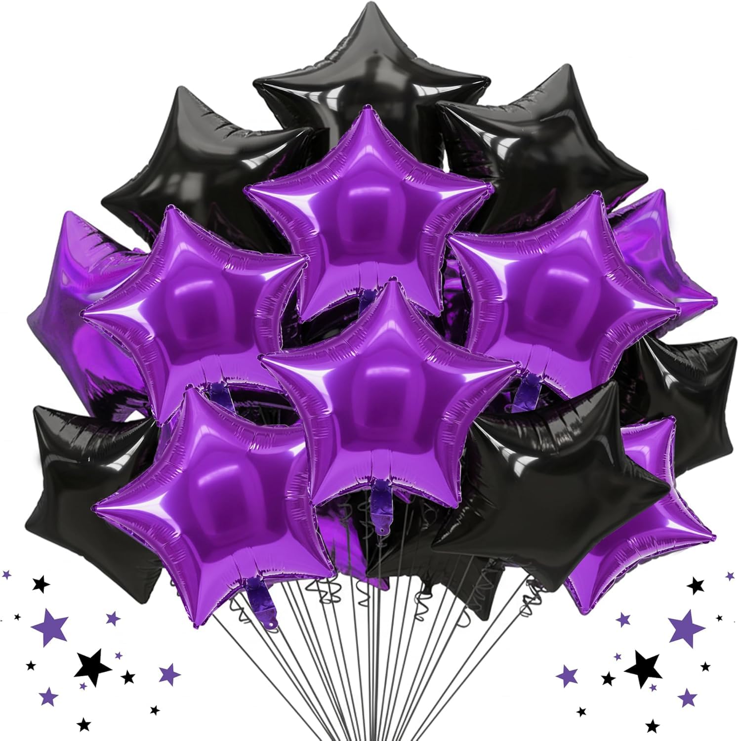 DecoGlee 30Pcs 18 Inch Large Black Purple Star Shape Foil Balloons Big Stars Helium Mylar Ballons for Halloween Birthday Wedding Baby Shower Anniversary Engagement Party Decorations Supplies