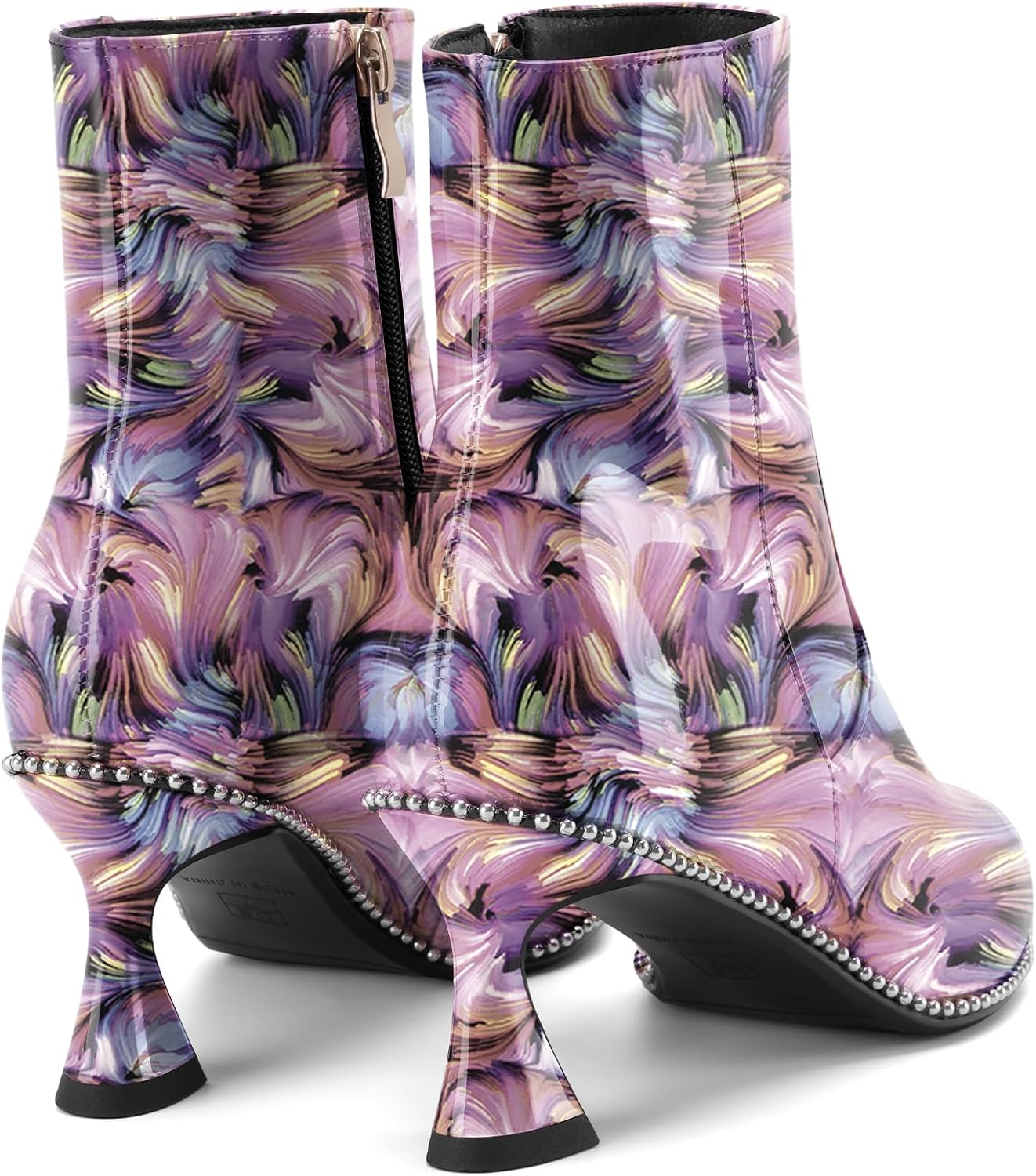 Z.Oufeier Women's Pointed Toe Kitten Heel Ankle Boots Patent Leather Sexy Zipper Dressy Fall Booties Classic Dress Short Heels Shoes