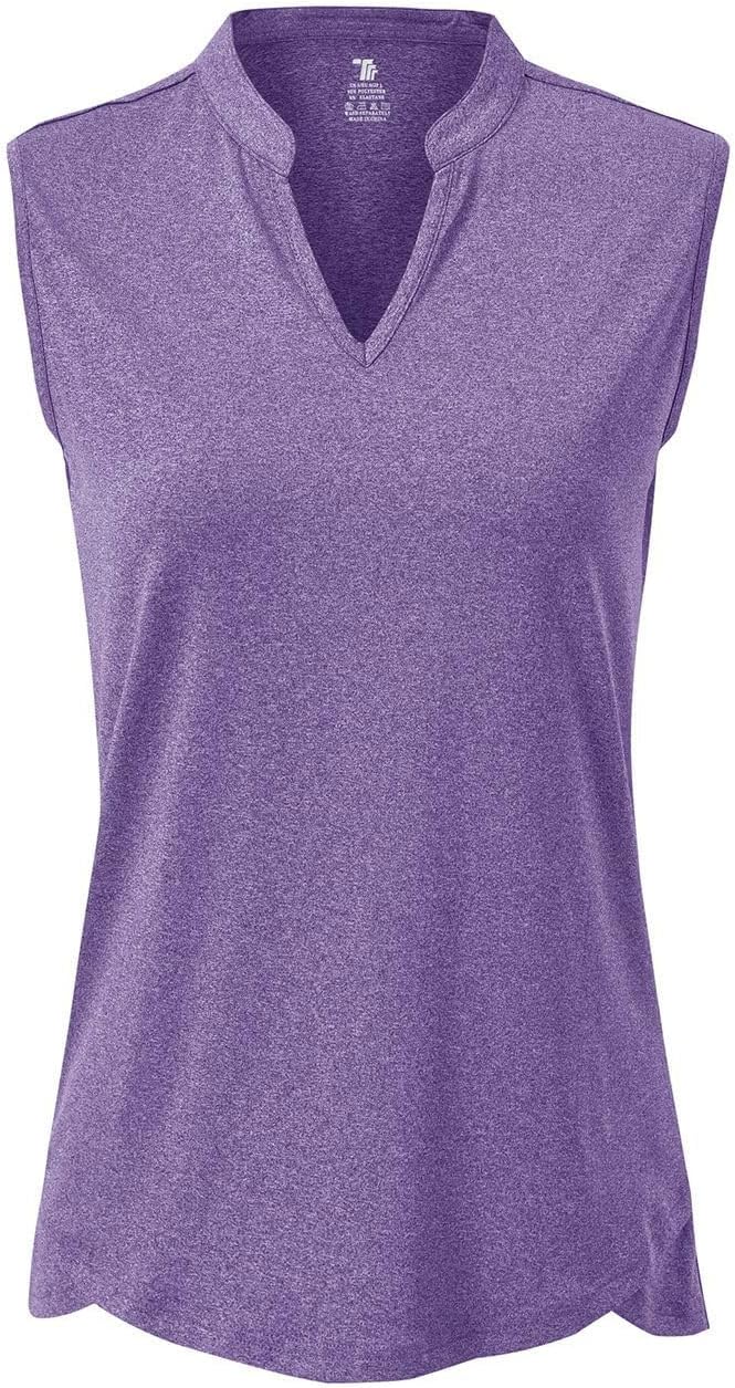 Rdruko Women's Golf Shirts Sleeveless V-Neck Collarless Quick Dry Tennis Running Athletic Tennis Polo T-Shirts