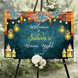 Personalized Mehndi Welcome Sign, Custom Indian Traditional Mehndi Ceremony Sign, Umbrella Floral Mehndi Decor, Sangeet Decors, Indian Haldi Sign On Stand, Hindu & Muslim Wedding Sign#8