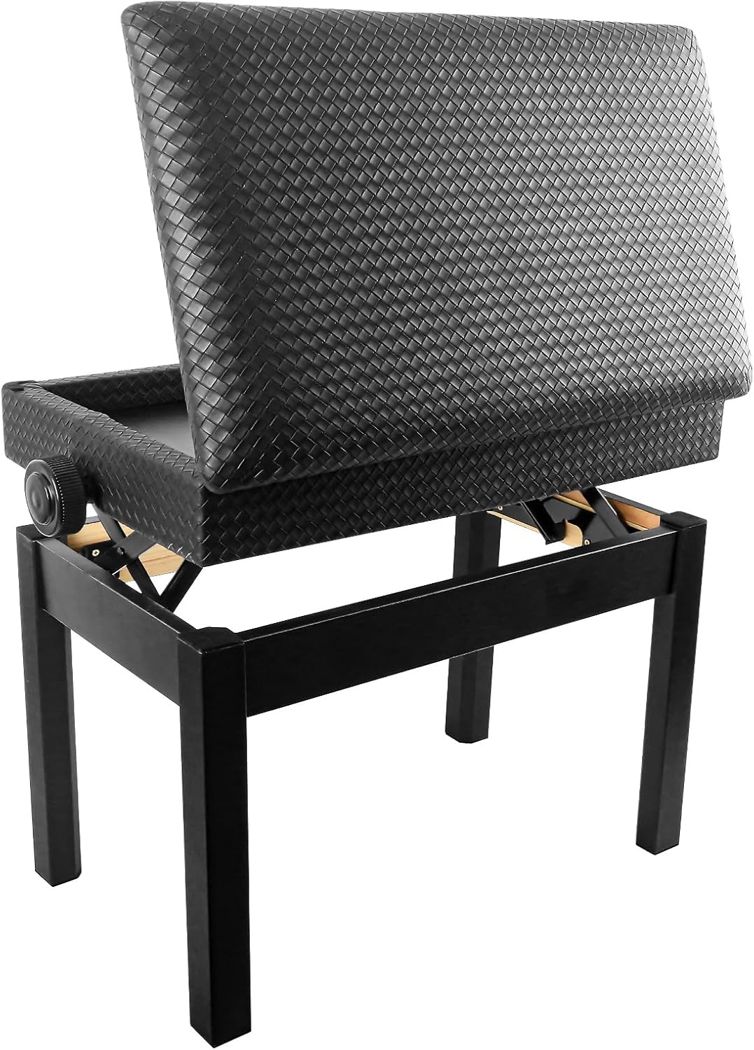 Adjustable Piano Bench with Storage, Waterproof Synthetic Leather Padded Seat, with 2.4 inch Thicken Soft Cushion, Wooden Piano Stand for Keyboards Piano Guitar, 22"x13.4"x21.6" Black
