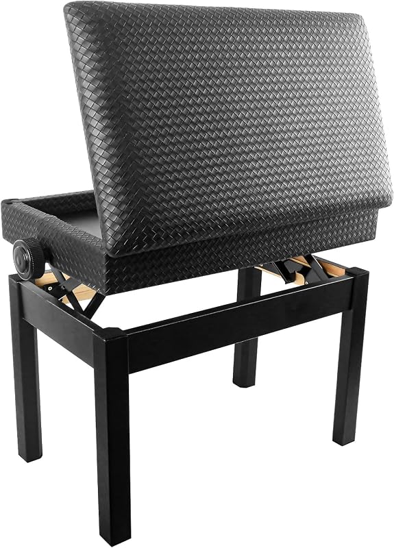 Adjustable Piano Bench with Storage, Waterproof Synthetic Leather Padded Seat, with 2.4 inch Thicken Soft Cushion, Wooden Piano Stand for Keyboards Piano Guitar, 22"x13.4"x21.6" Black