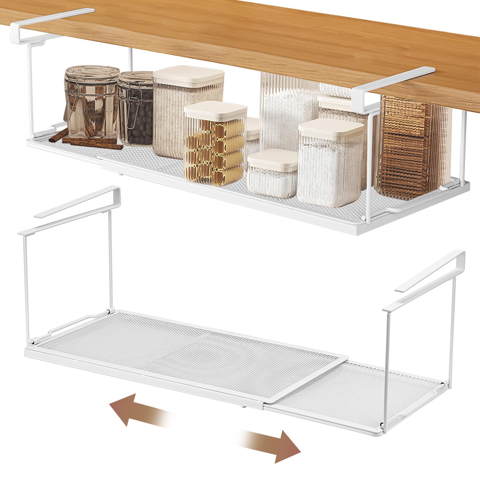 Cestello Sottoripiano, Cesto Portaoggetti da Appendere, Organizer Espandibile per Armadio Cestello Portaoggetti in Metallo Cesto Sotto Ripiano per Cucina, Ufficio, Dispensa, Bagno, Lavanderia