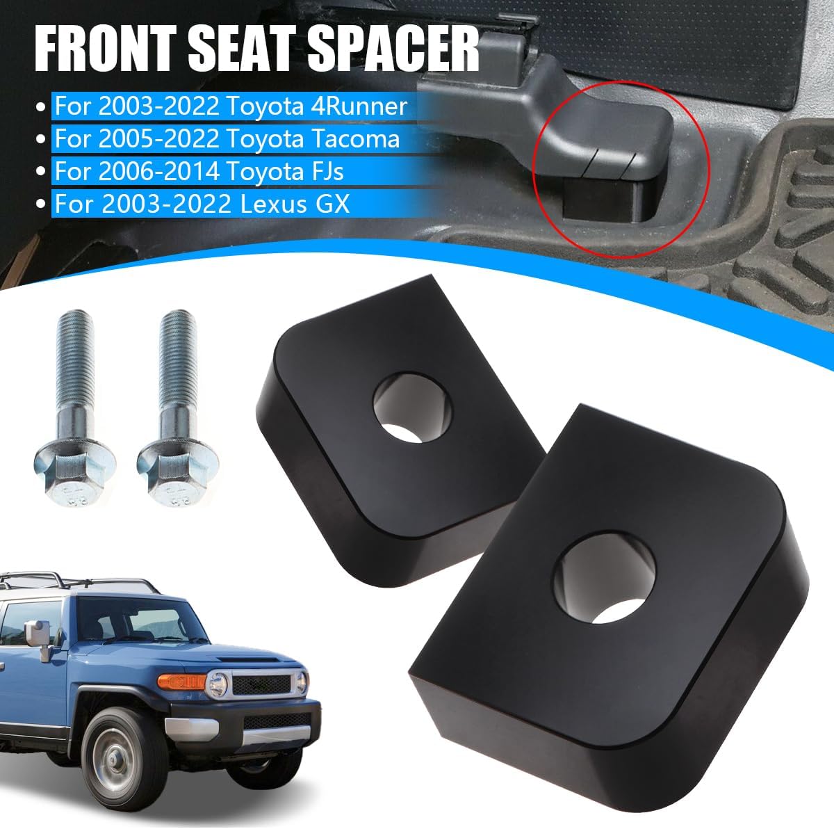 1'' Seat Spacer Lifting Rear of Front Seats, Adjustable Driver Passanger Seat Riser Lift Seat Recline Kit for 2005-2022 Toyota Tacoma, 2003-2022 4Runner, 2007-2014 FJ Cruiser, Lexus GX (Black)