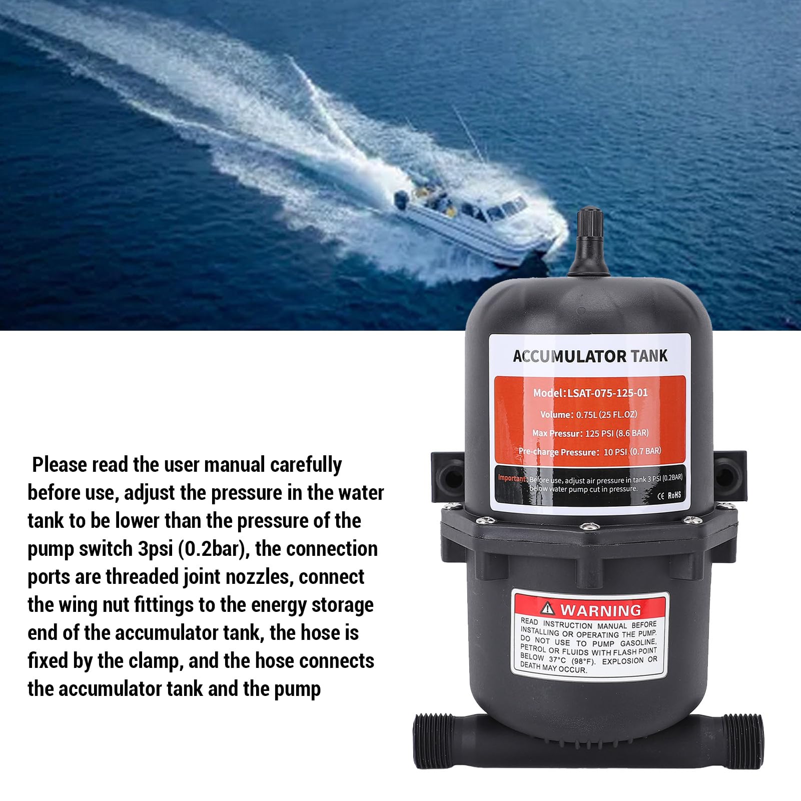 Serbatoio Accumulatore Per Pompa Acqua 0,75L - 125 Psi - Raccordo 1/2" MNPT - Impermeabile - 4