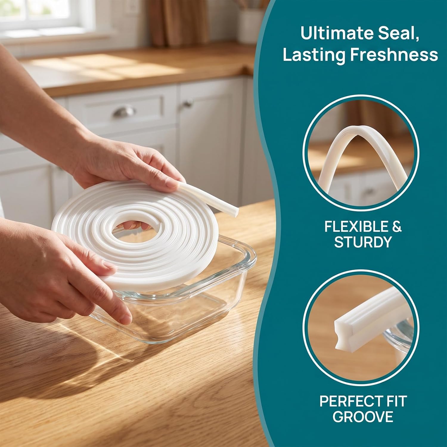 Cuttable Silicone Lid Seal Gasket 7mm X 16.4ft for Containers