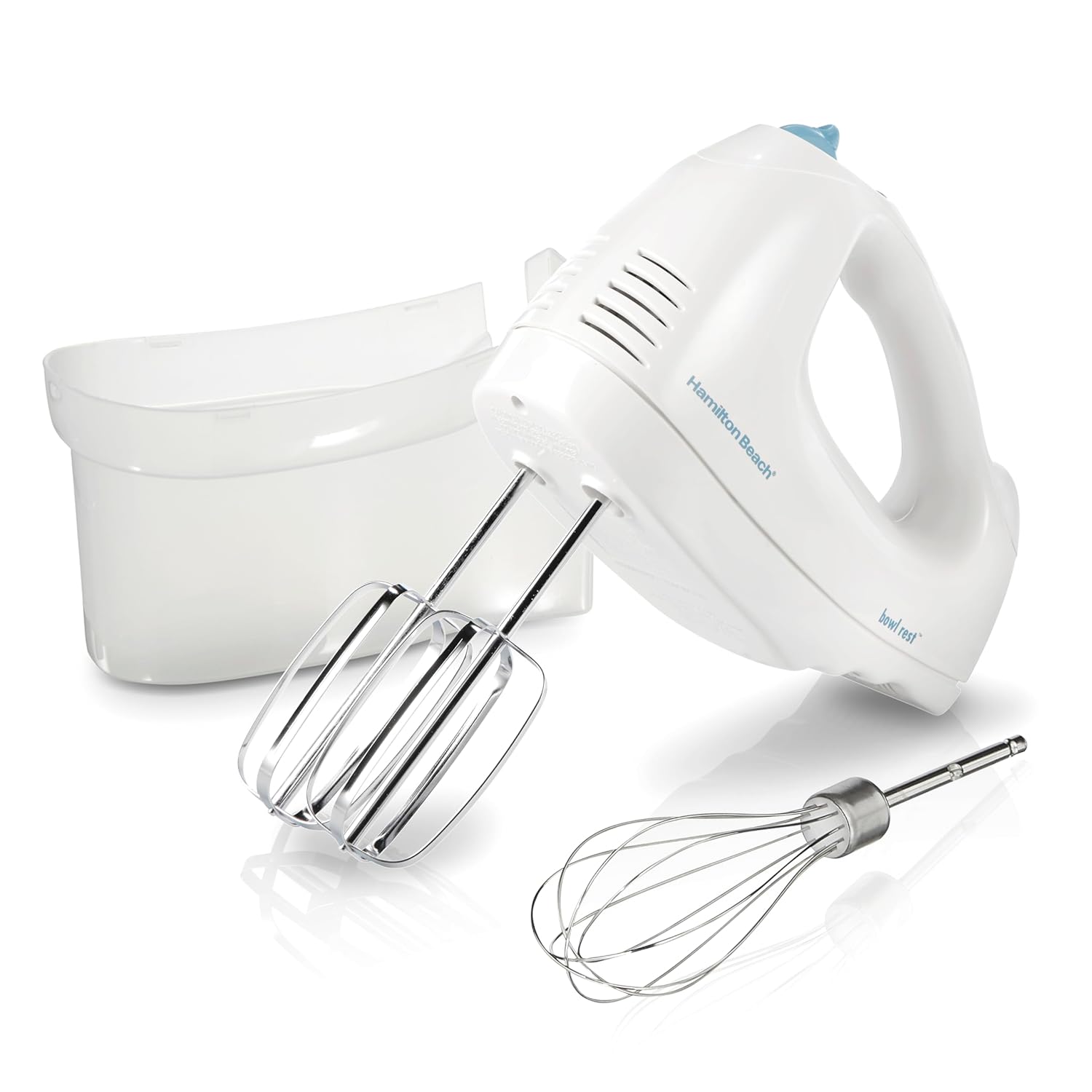 Hamilton Beach 6-Speed Electric Hand Mixer with Whisk, Traditional Beaters, Snap-On Storage Case, 250 Watts, White image 1