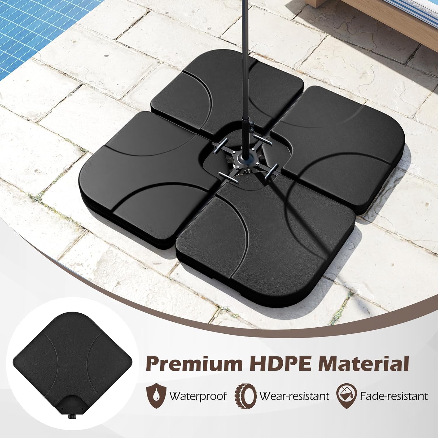 Tangkula Umbrella Base Set of 4, Cantilever Offset Umbrella Stand with HDPE Frame, Water & Sand Filled Refillable Base, Easy-Fill Spouts for Patio, Poolside (Black)