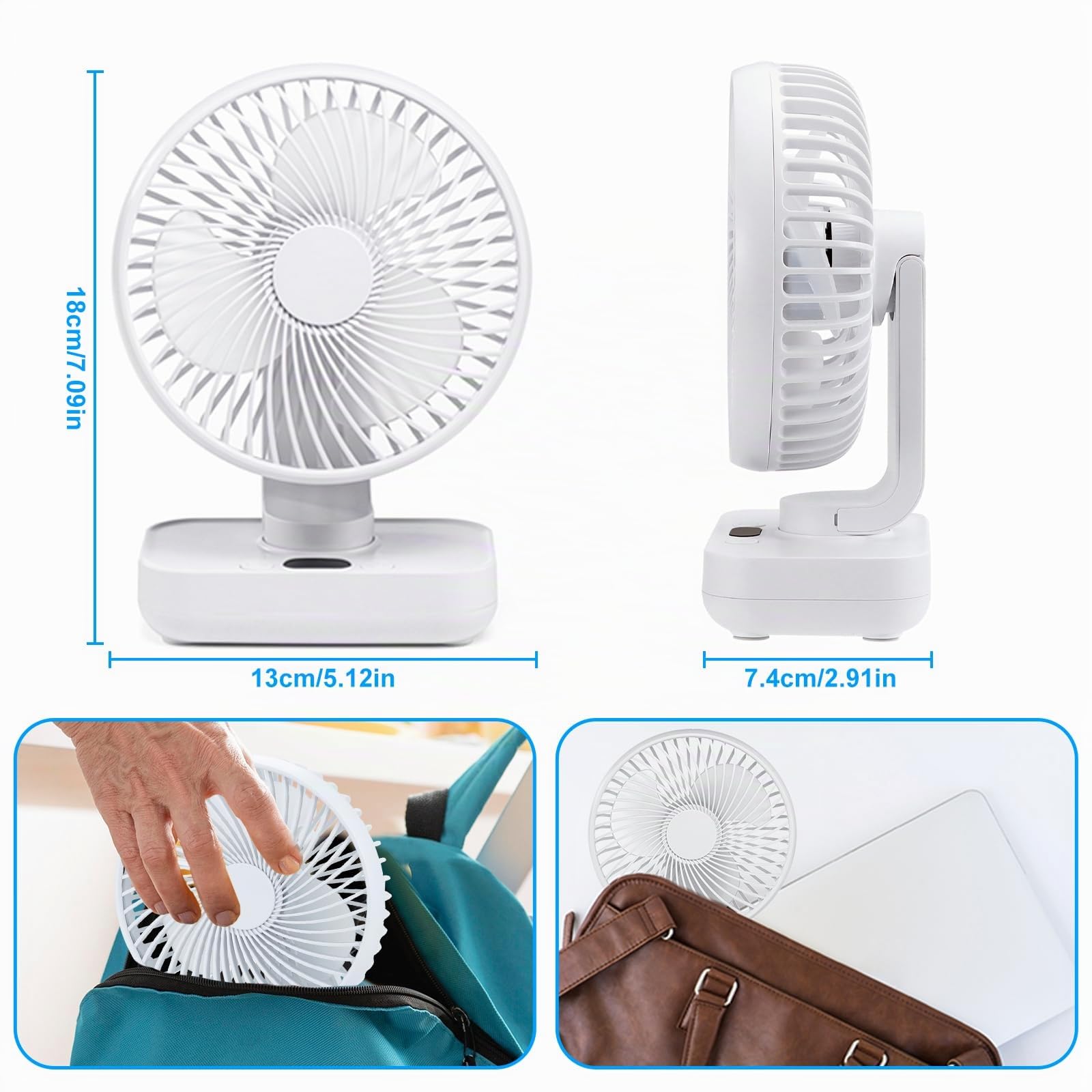 Ventilatore da Tavolo USB Silenzioso, Piccolo Ventilatore Potente 4 Velocità, Auto Oscillante 120°,Mini Ventilatori Desktop Portatile Ricaricabile 4000mAh, per Scrivania Ufficio Casa Viaggi